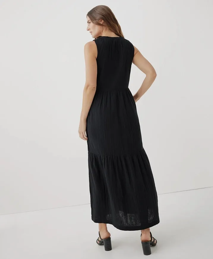 Coastal Double Gauze Ruffle Maxi Dress - Black