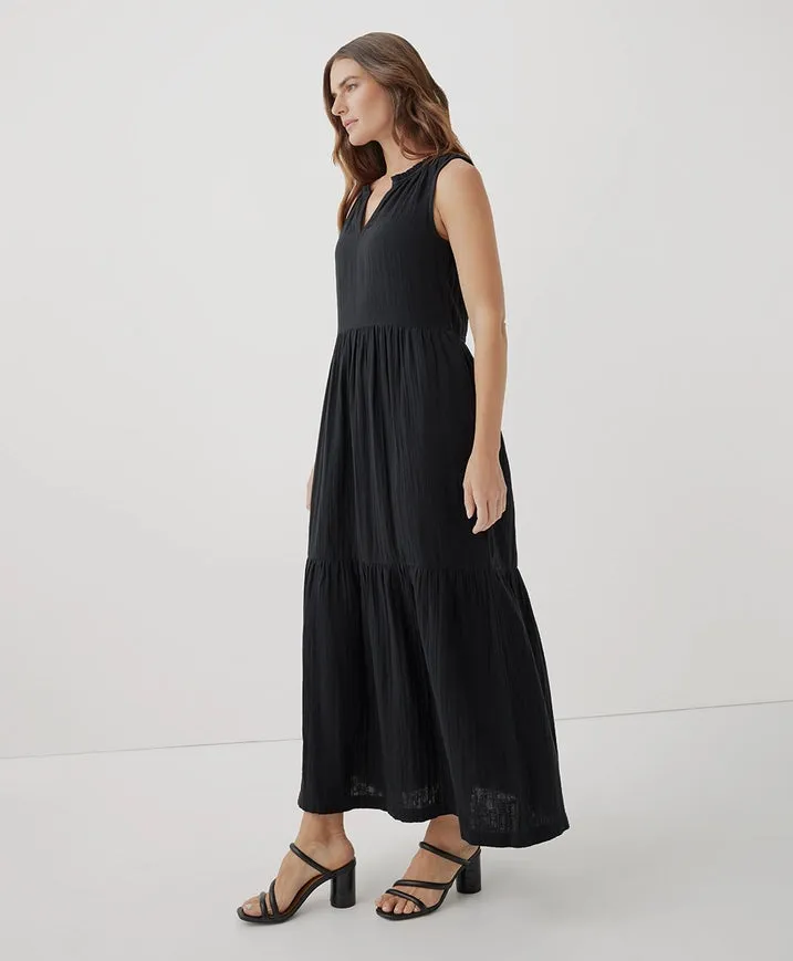 Coastal Double Gauze Ruffle Maxi Dress - Black