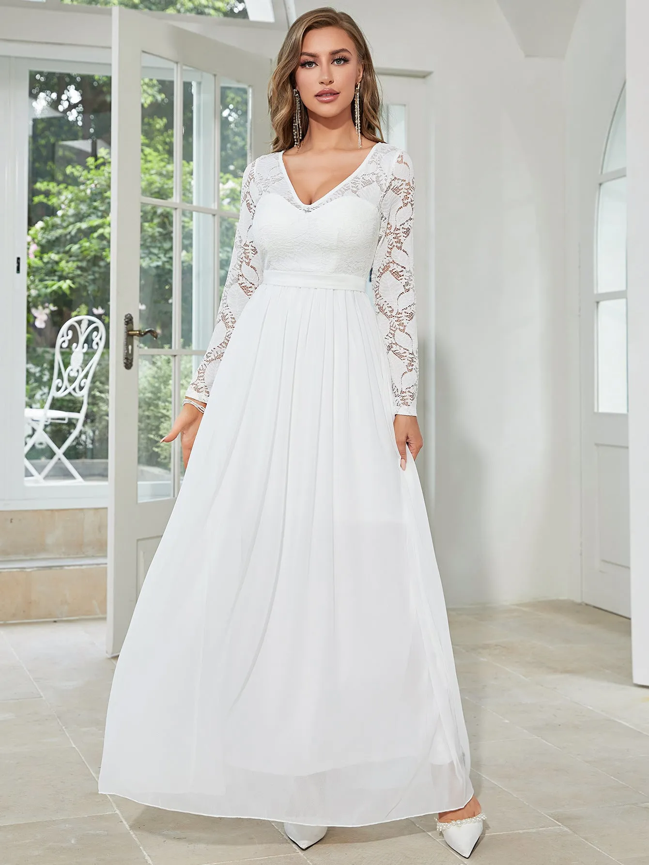 Contrast Lace Chiffon Wedding Dress