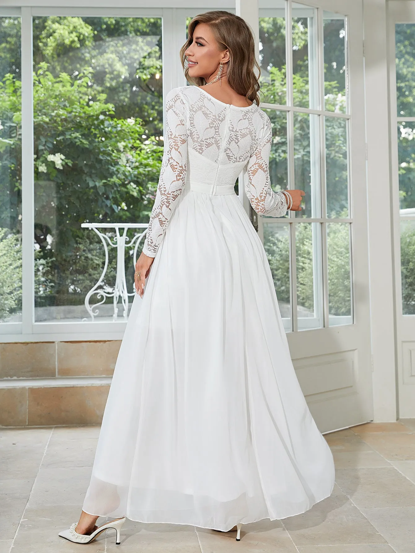 Contrast Lace Chiffon Wedding Dress