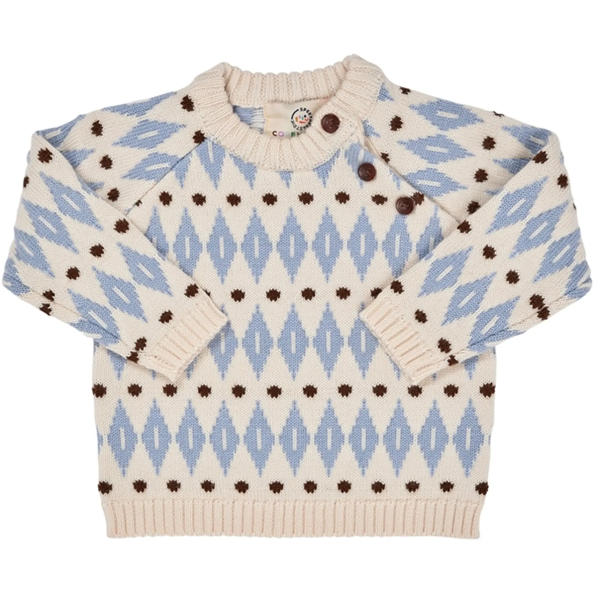 Copenhagen Colors Cream Dusty Blue Combi Harlequin Merino Classic Jumper