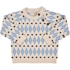 Copenhagen Colors Cream Dusty Blue Combi Harlequin Merino Classic Jumper