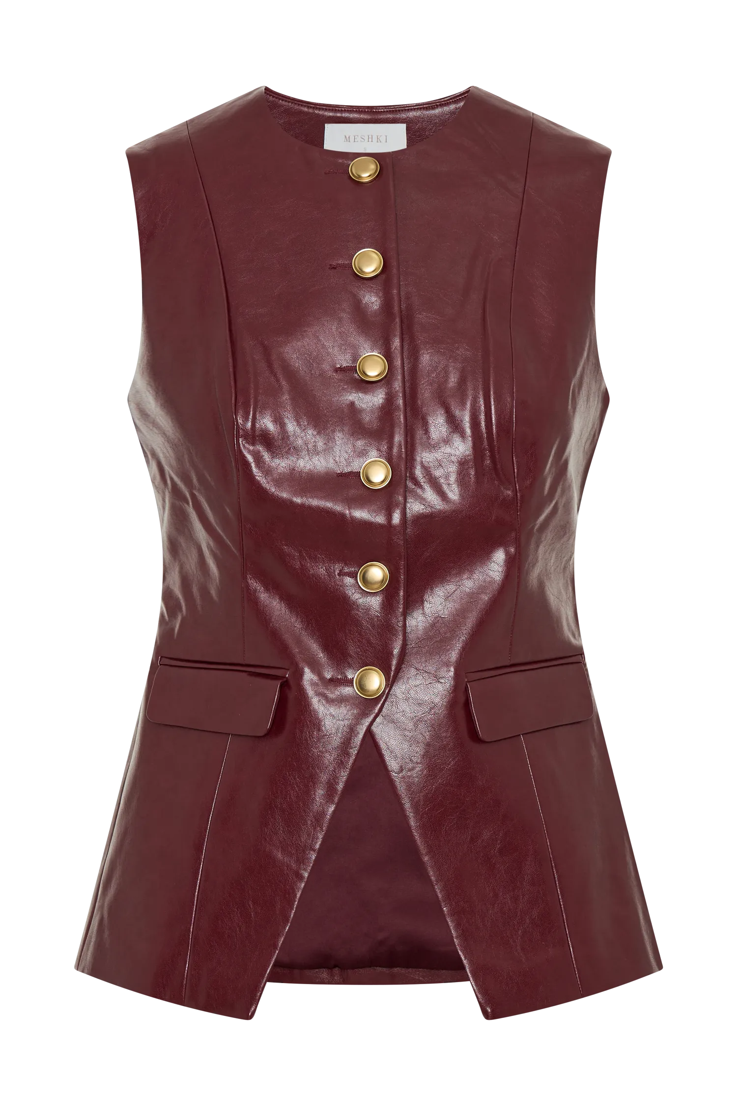 Coralia Faux Leather Sleeveless Vest - Cherry Red