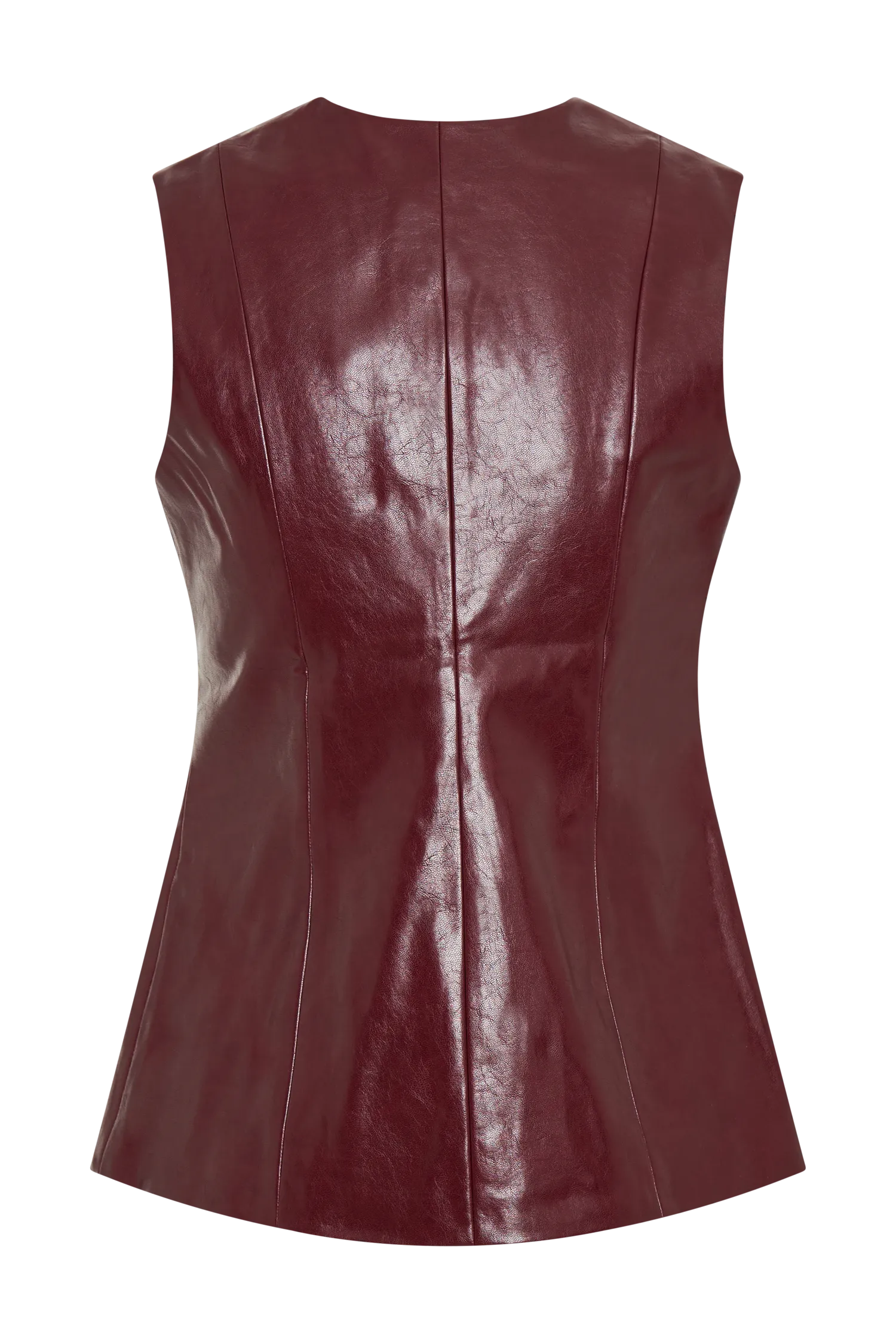 Coralia Faux Leather Sleeveless Vest - Cherry Red