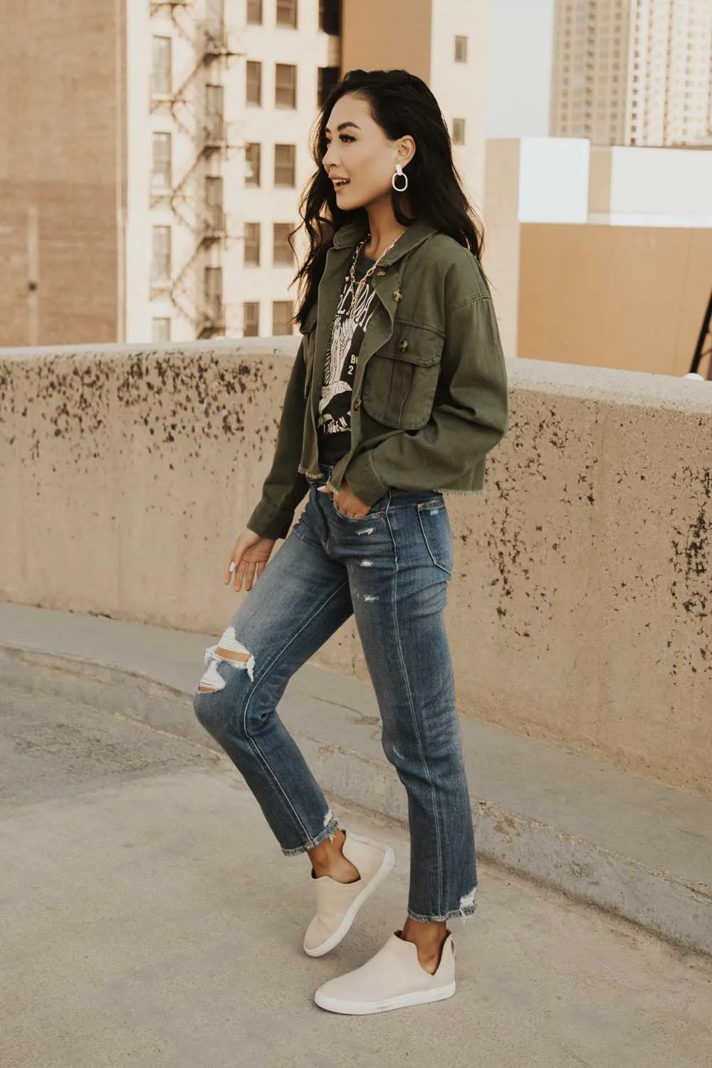 Cropped Olive Utility Jacket