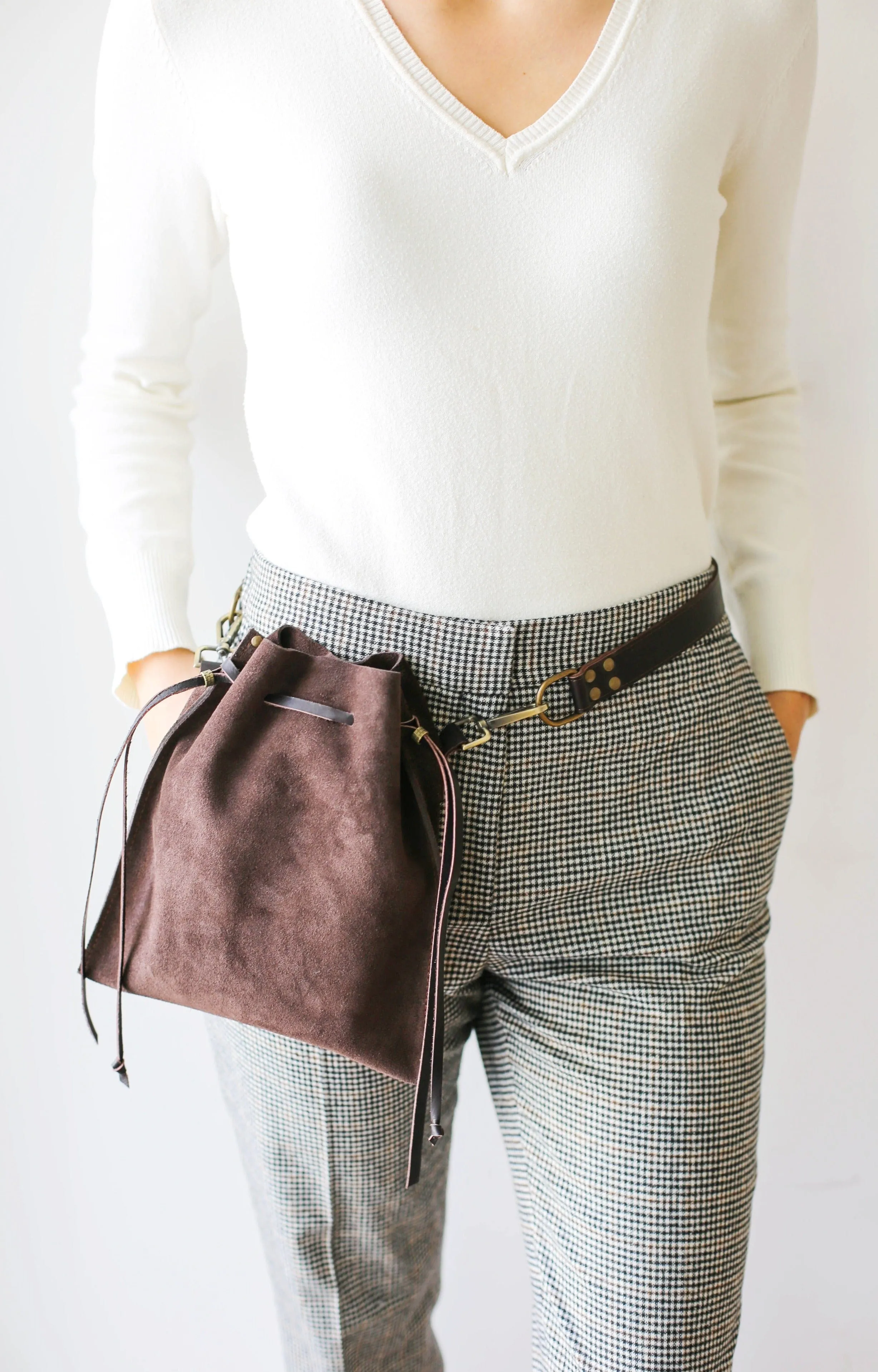 Dark Brown Suede Cross Body Bag