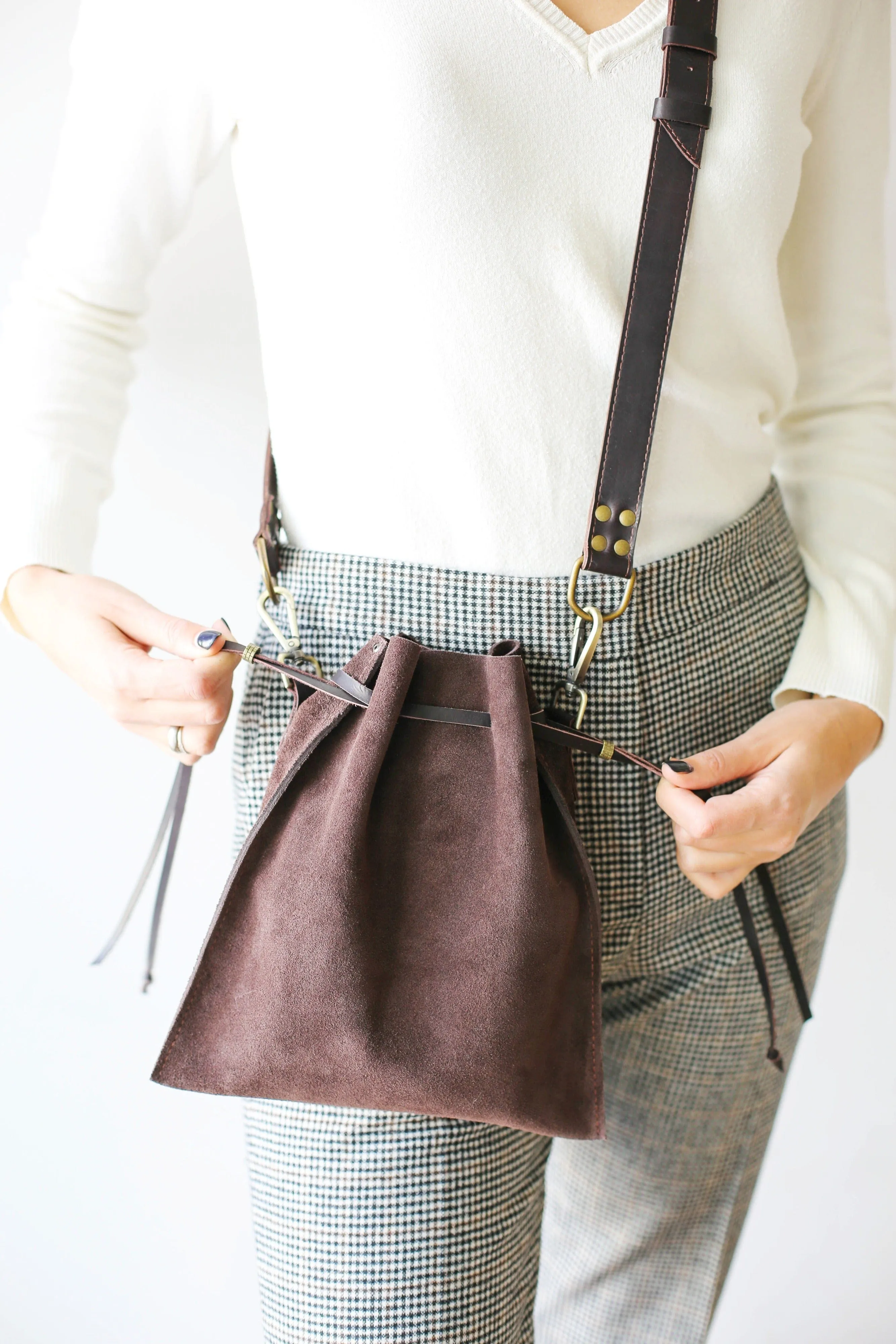 Dark Brown Suede Cross Body Bag