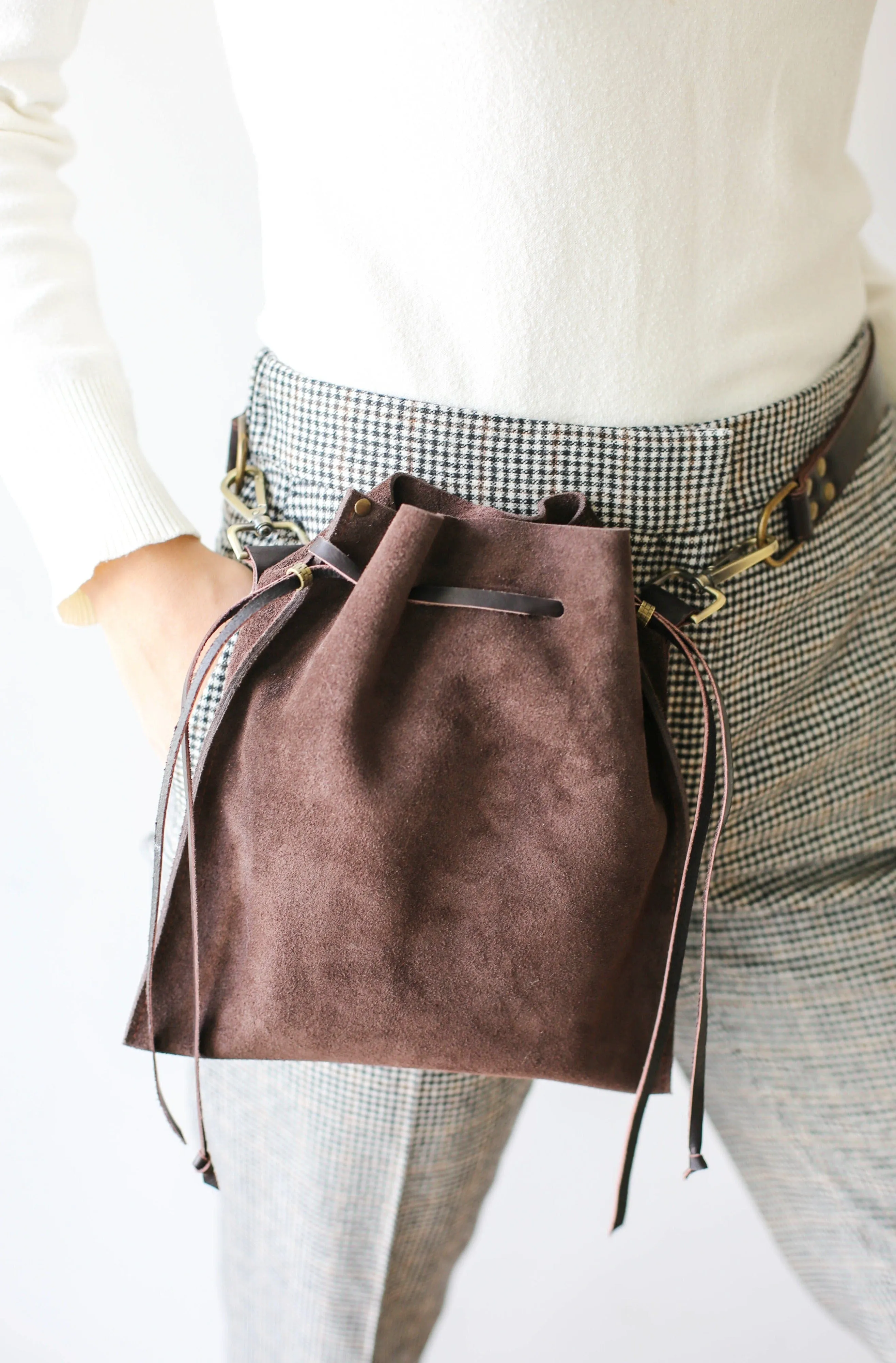 Dark Brown Suede Cross Body Bag