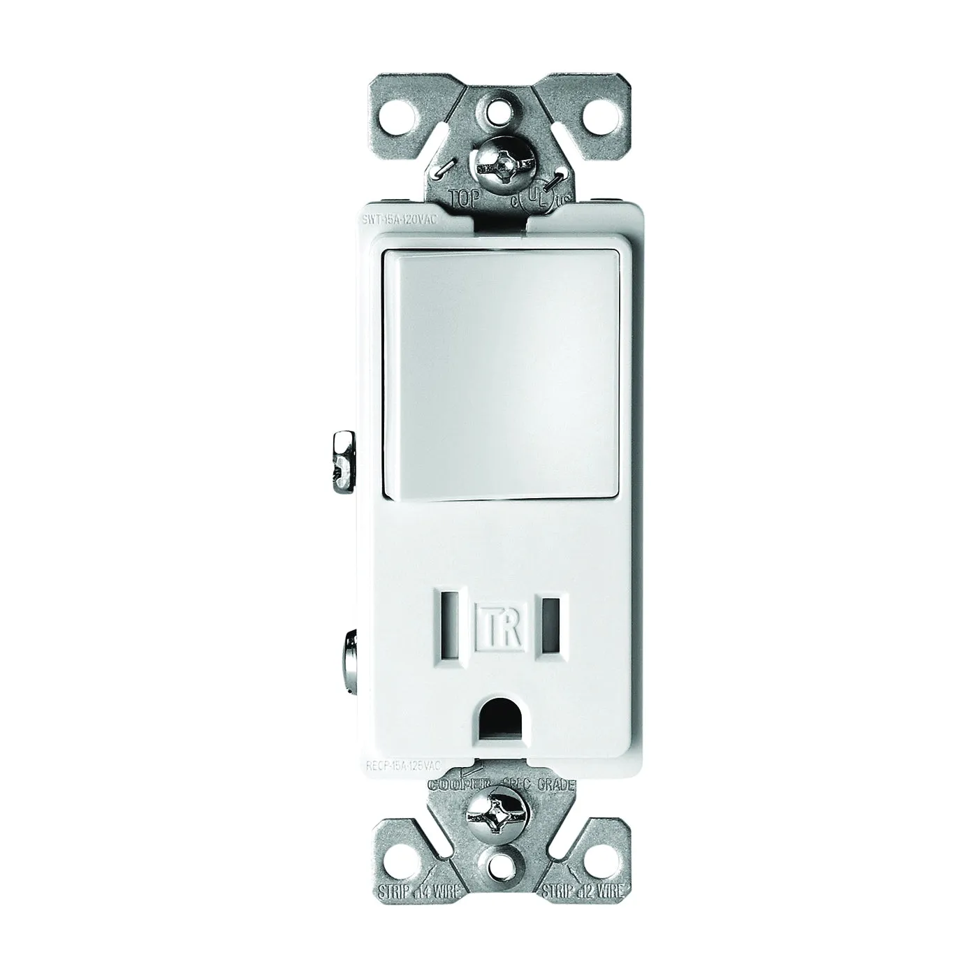 Eaton Cooper Wiring TR7730W Combination Switch/Receptacle, 1 -Pole, 15 A, 120/277 V, White