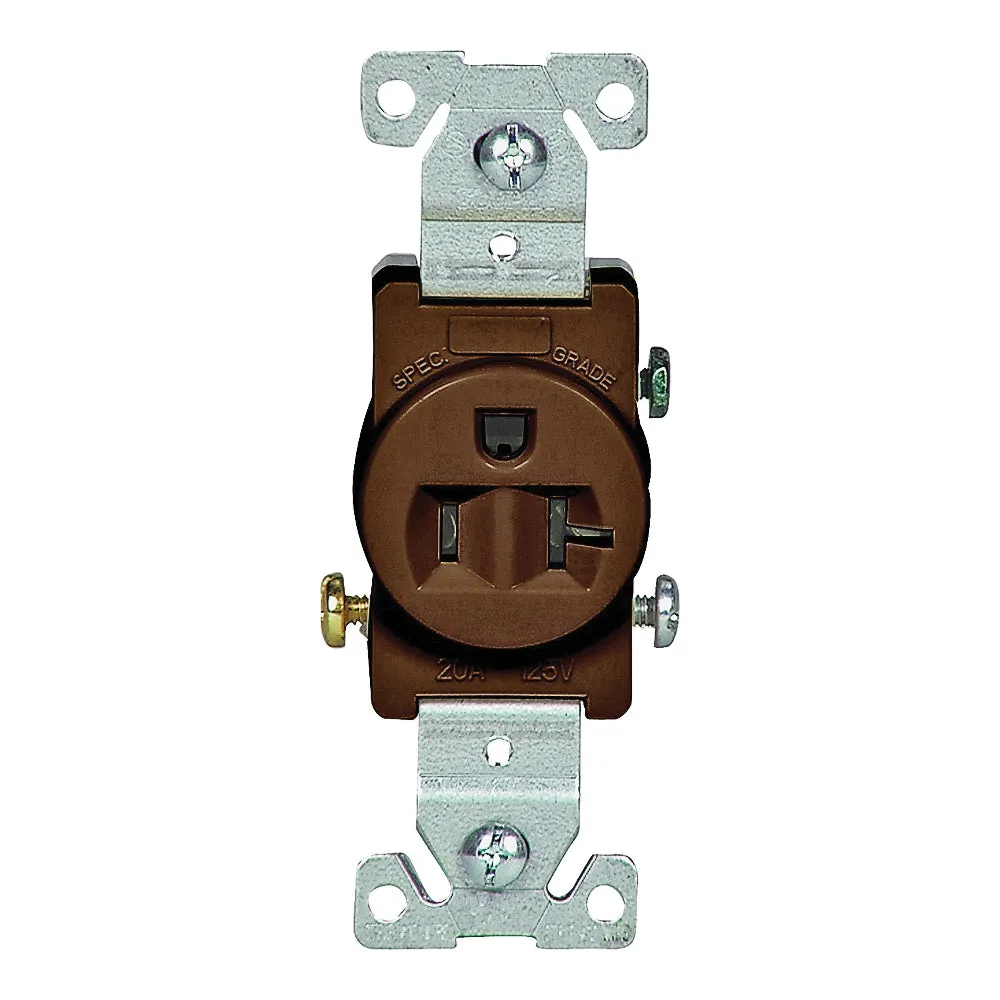 Eaton Wiring Devices 1877B-BOX Single Receptacle, 2 -Pole, 125 V, 20 A, Side Wiring, NEMA: NEMA 5-20R, Brown