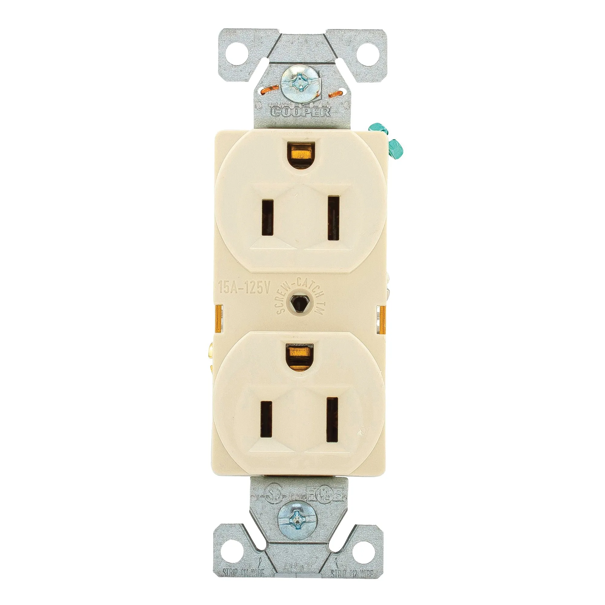 Eaton Wiring Devices BR15LA Duplex Receptacle, 2 -Pole, 15 A, 125 V, Back, Side Wiring, NEMA: 5-15R, Light Almond