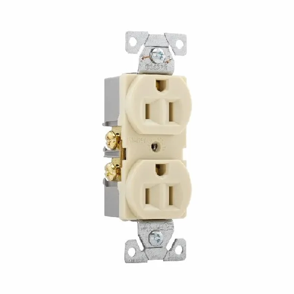 Eaton Wiring Devices BR15V Duplex Receptacle, 2 -Pole, 15 A, 125 V, Back, Side Wiring, NEMA: 5-15R, Ivory