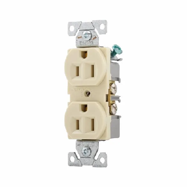 Eaton Wiring Devices BR15V Duplex Receptacle, 2 -Pole, 15 A, 125 V, Back, Side Wiring, NEMA: 5-15R, Ivory