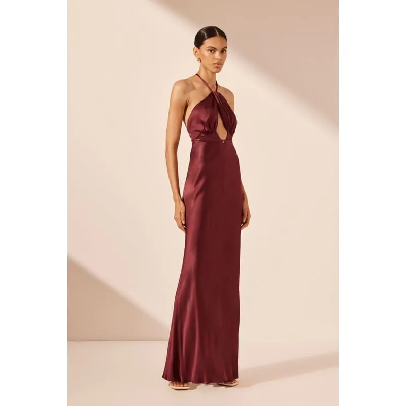 Elia Cross Back Halter Maxi Dress