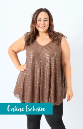 Elizabeth Sequin Vest Top in Brown