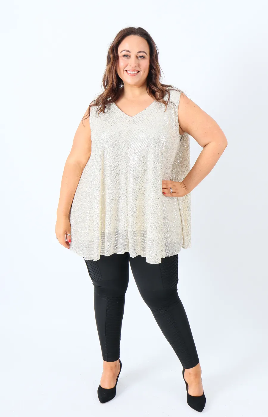 Elizabeth Sequin Vest Top in Cream