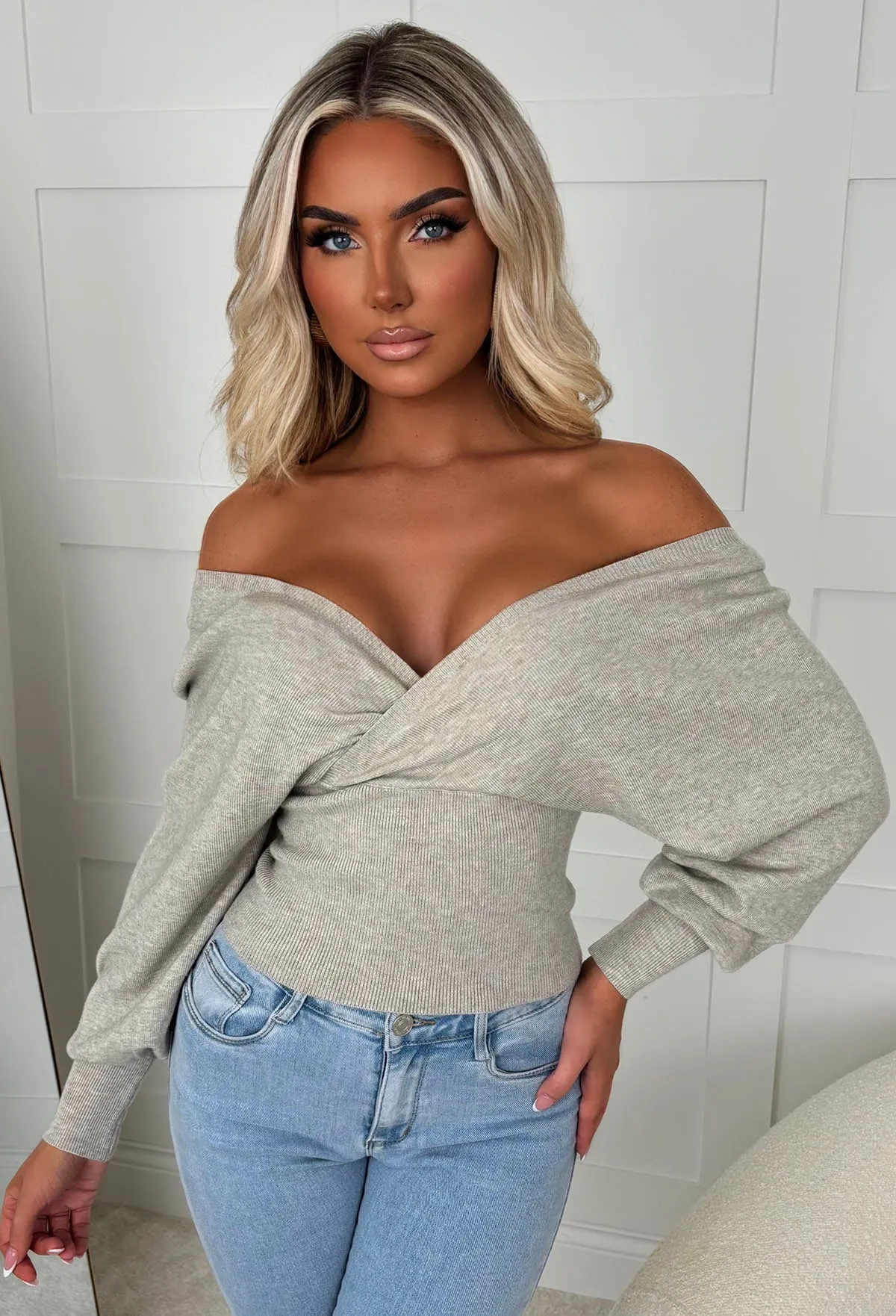 Elsie Beige V-Neck Wrap Jumper