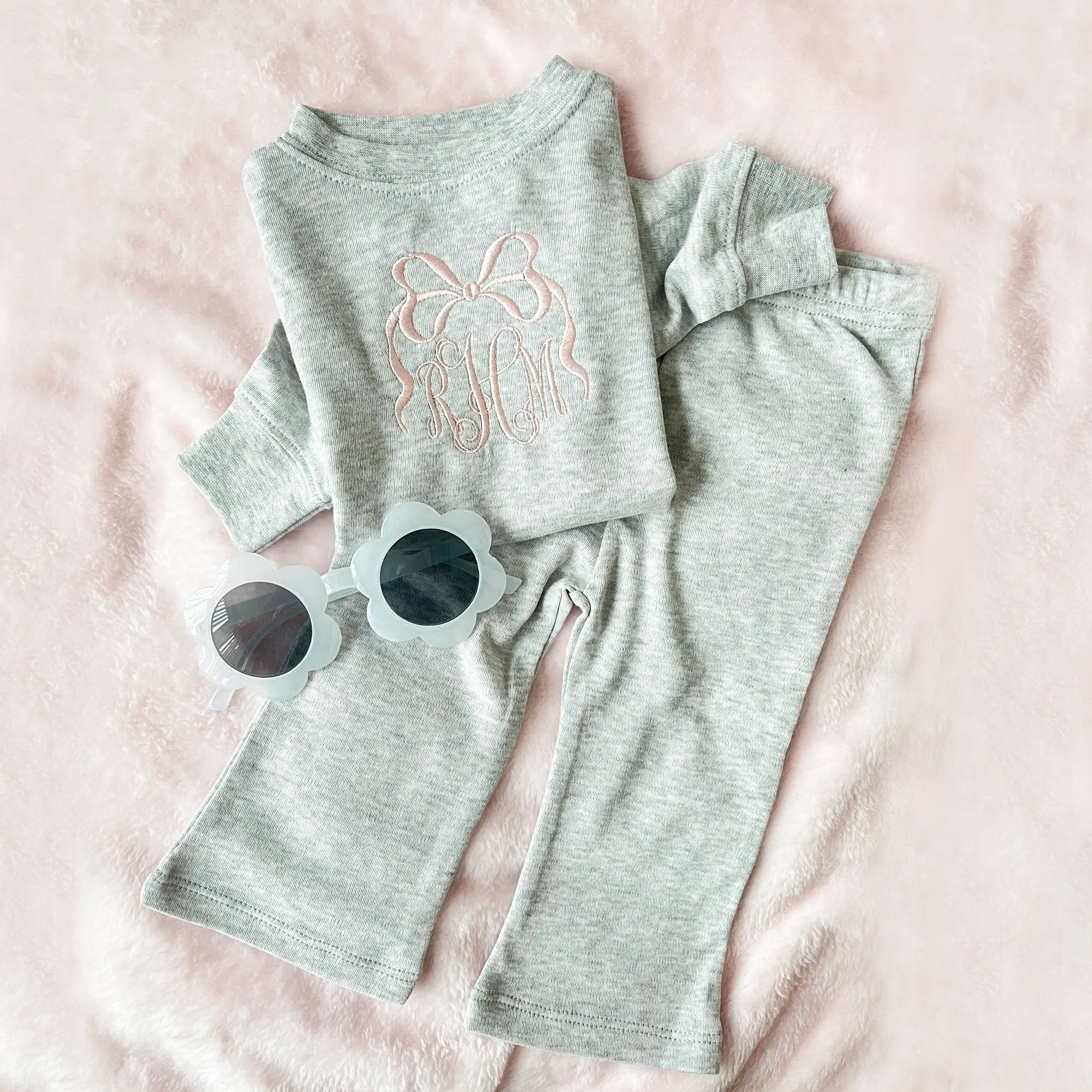 Embroidered Bow Monogram Leighton Toddler Flare Set