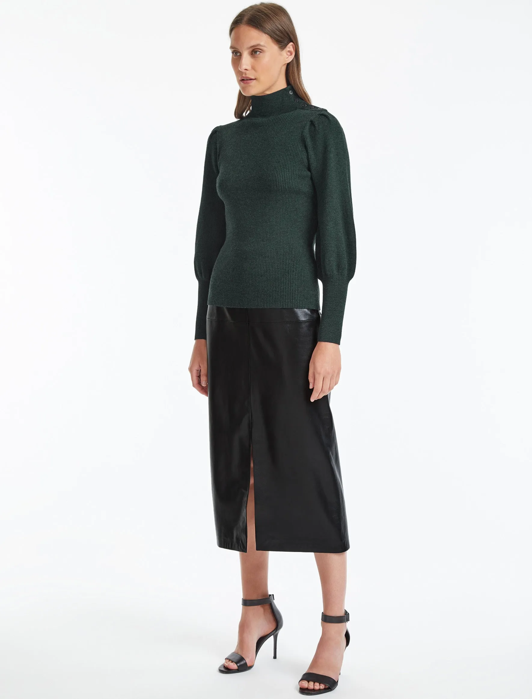 Eva Wool Funnel Neck Jumper - Dark Green