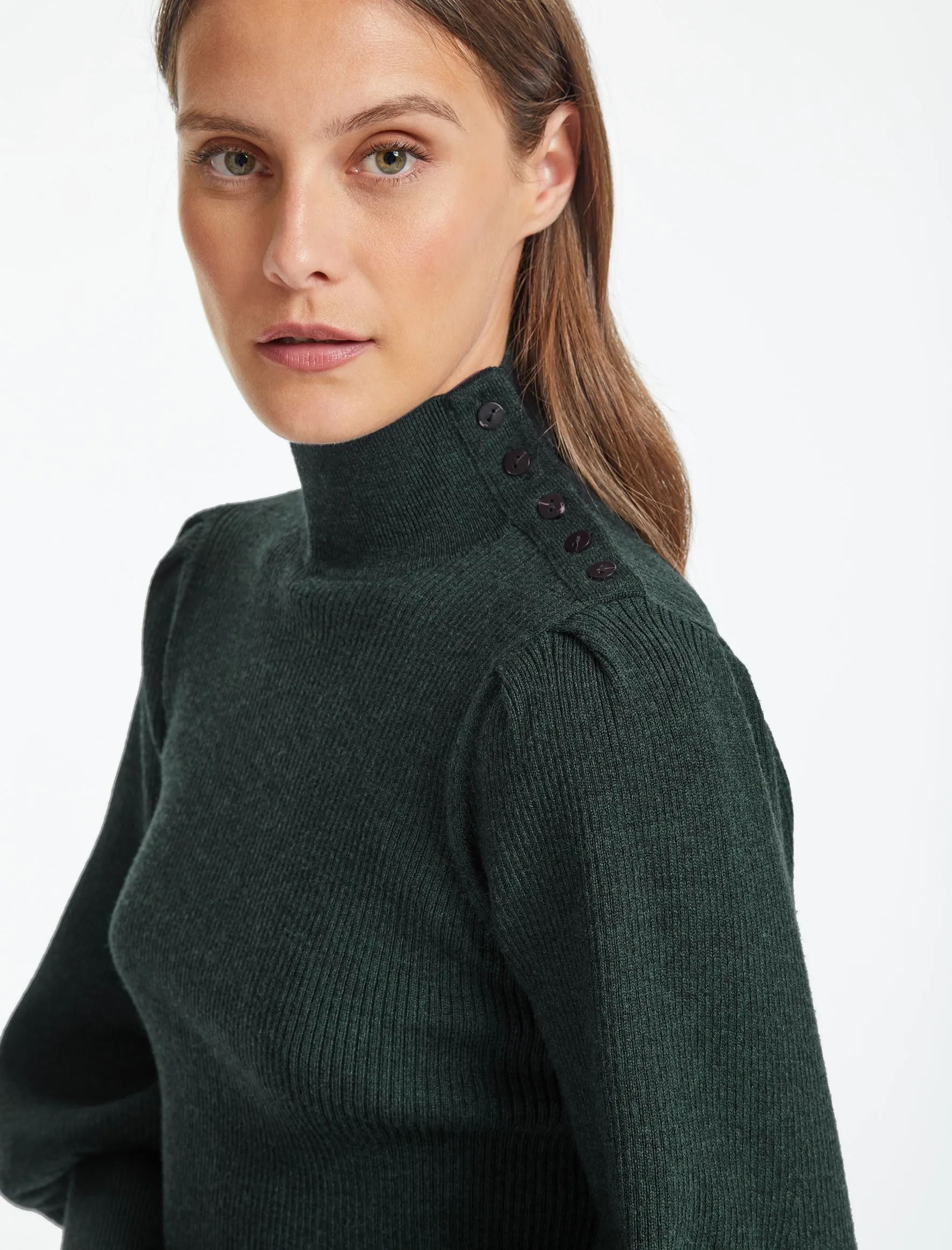 Eva Wool Funnel Neck Jumper - Dark Green