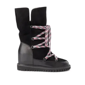 Fara Snow Suede Wedge Boot - BLACK