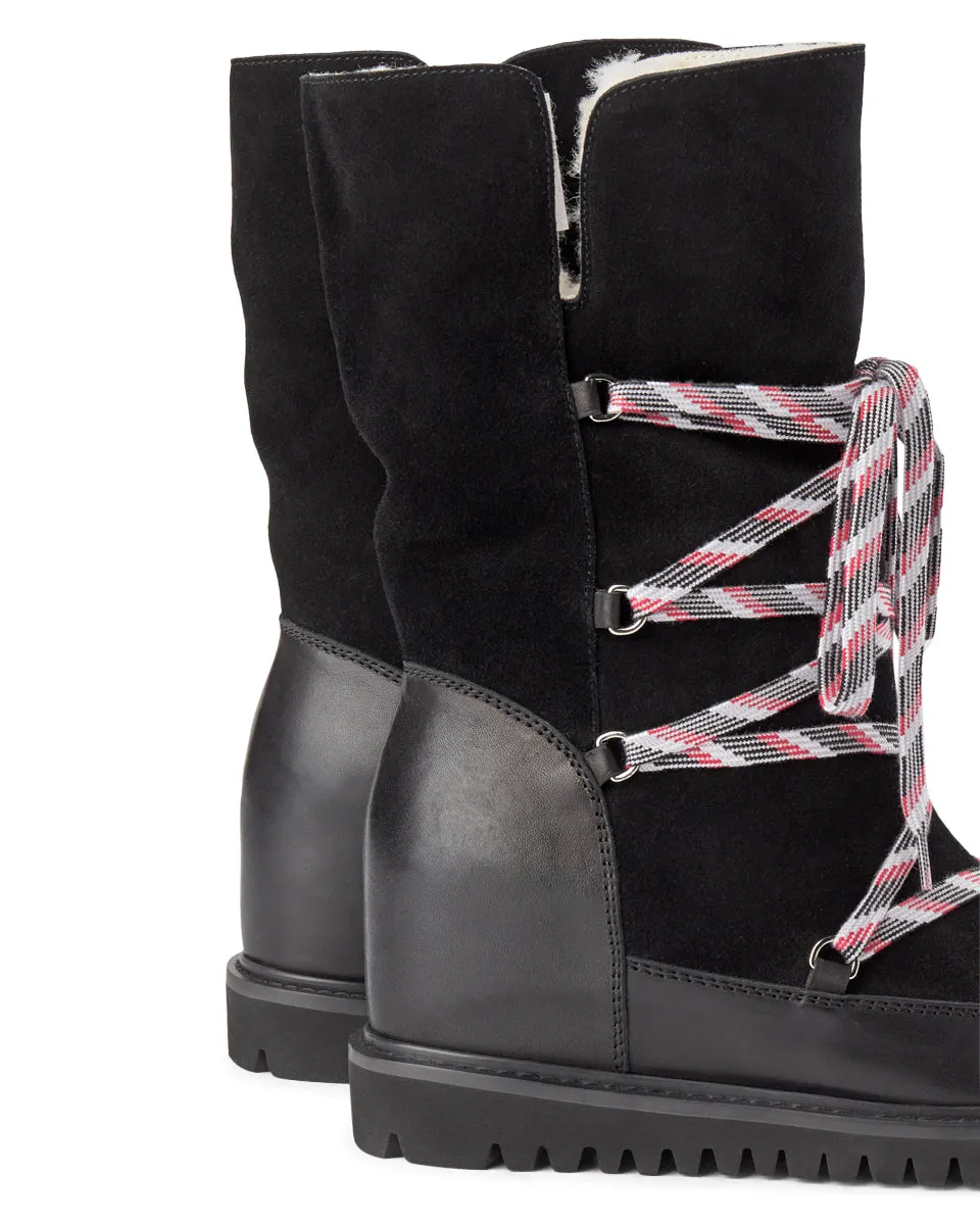 Fara Snow Suede Wedge Boot - BLACK