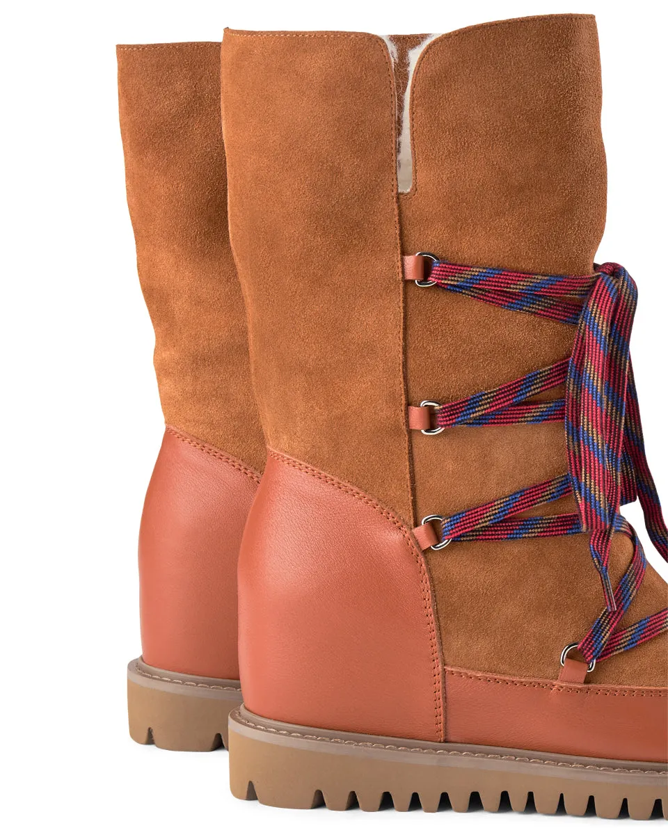 Fara Snow Suede Wedge Boot - TAN