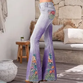 Fashion Ombre Floral Print Wide Leg Pants