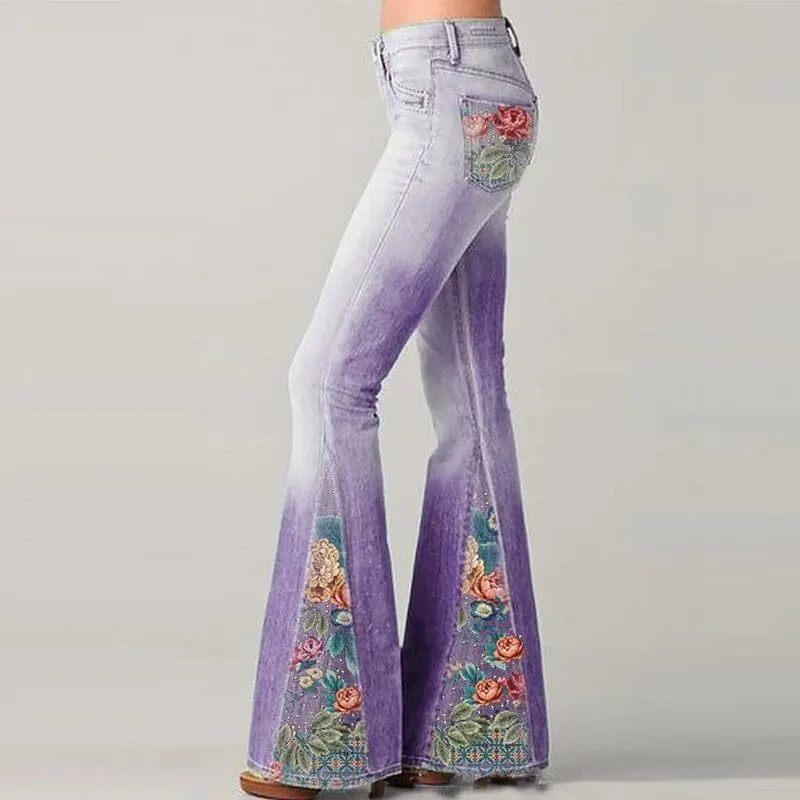 Fashion Ombre Floral Print Wide Leg Pants