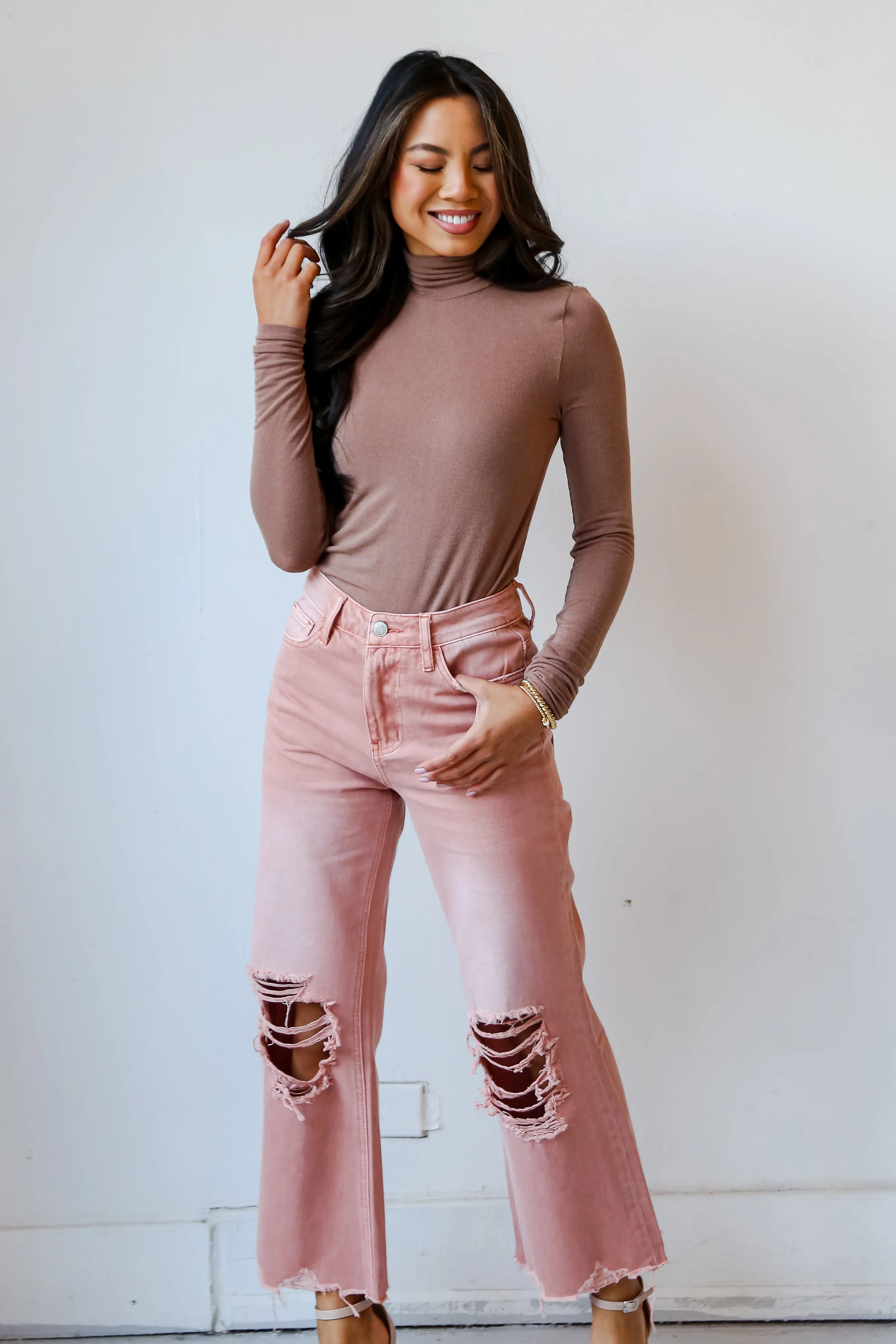 FINAL SALE - Number One Choice Mauve Distressed Flare Jeans