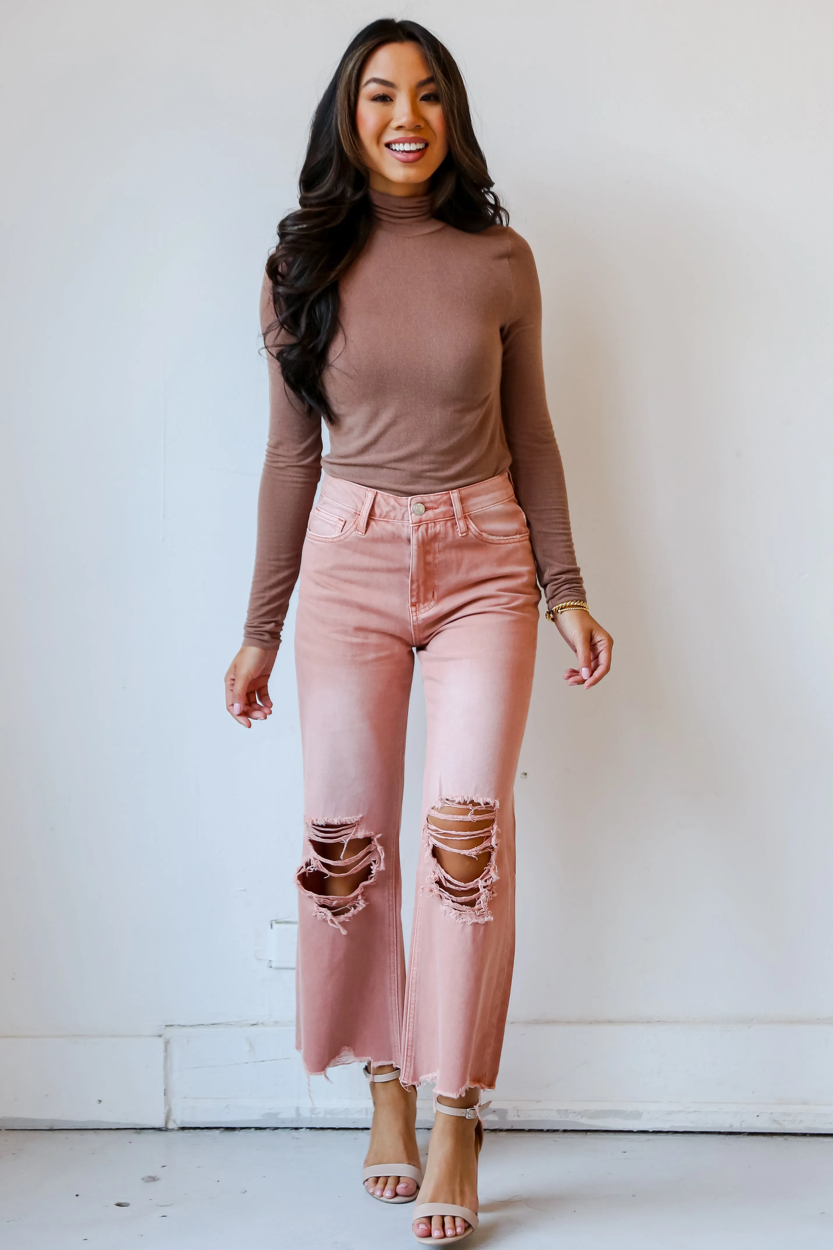 FINAL SALE - Number One Choice Mauve Distressed Flare Jeans