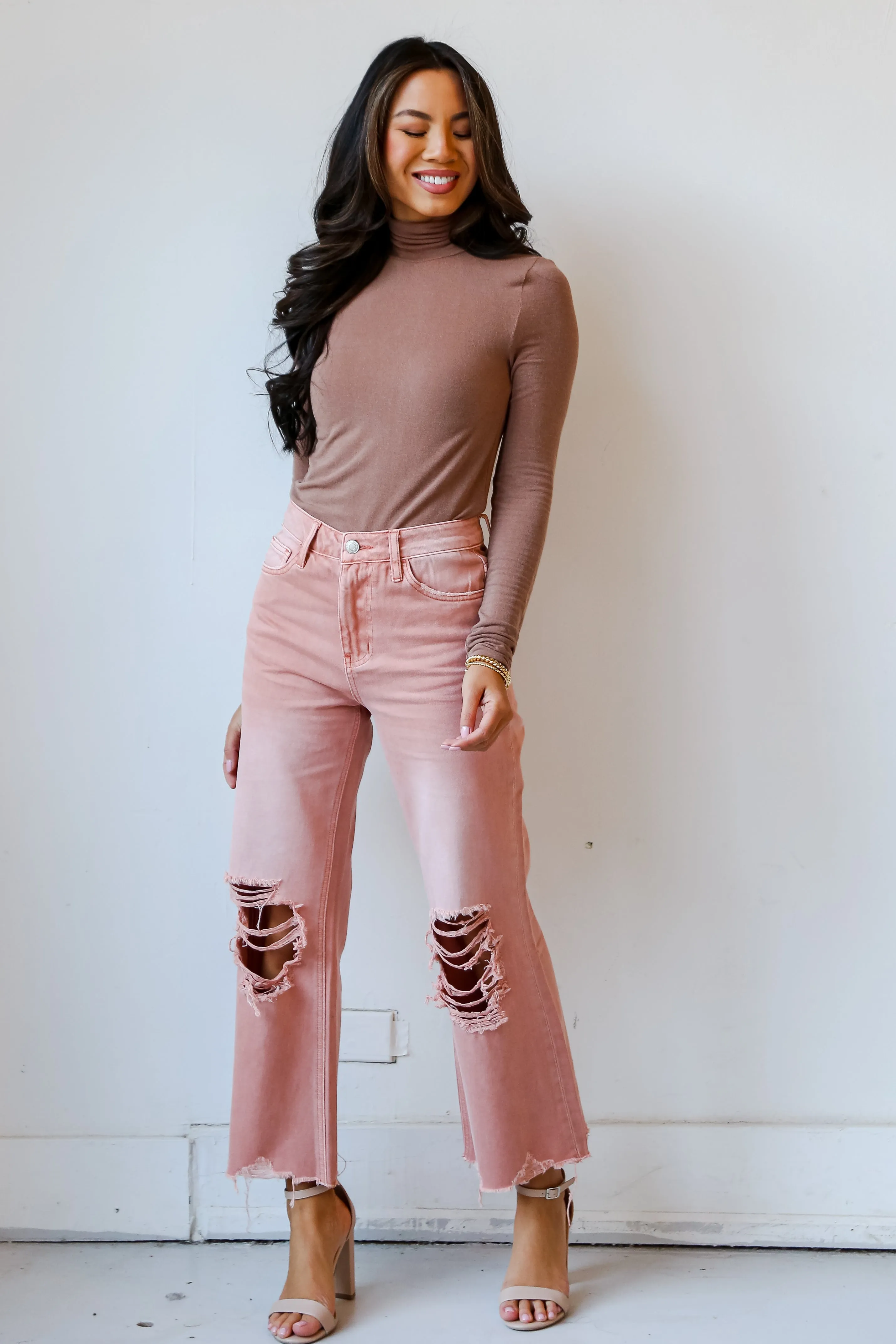 FINAL SALE - Number One Choice Mauve Distressed Flare Jeans