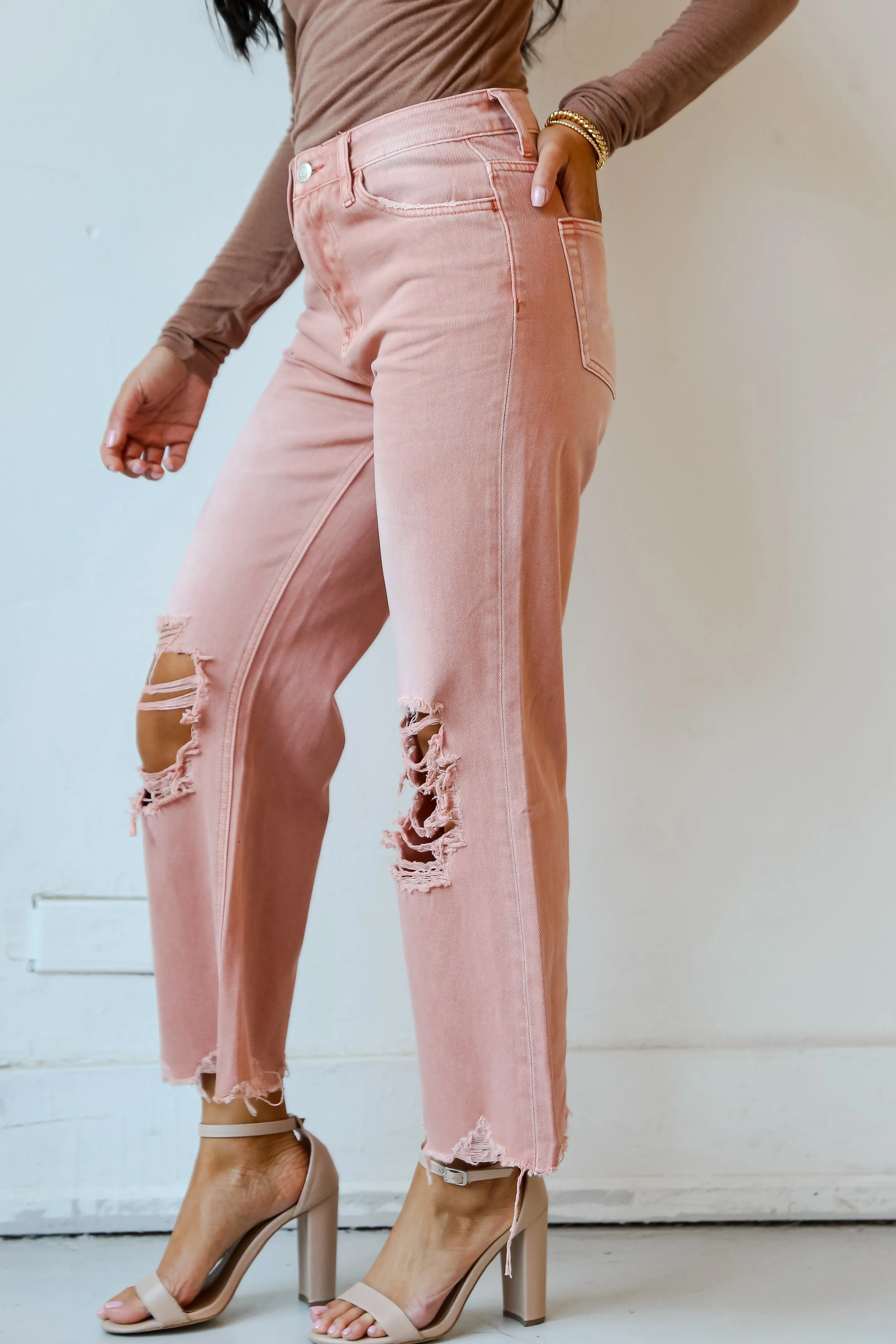 FINAL SALE - Number One Choice Mauve Distressed Flare Jeans