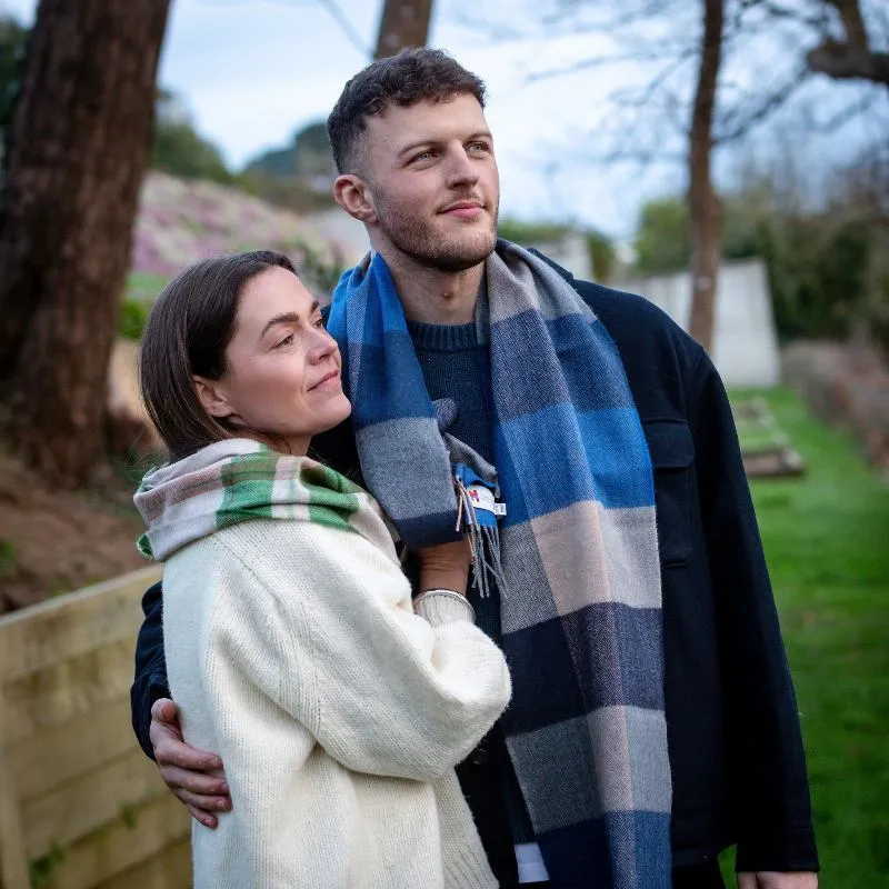 Fine Merino Scarf - Blue and Biscuit Plaid - John Hanly