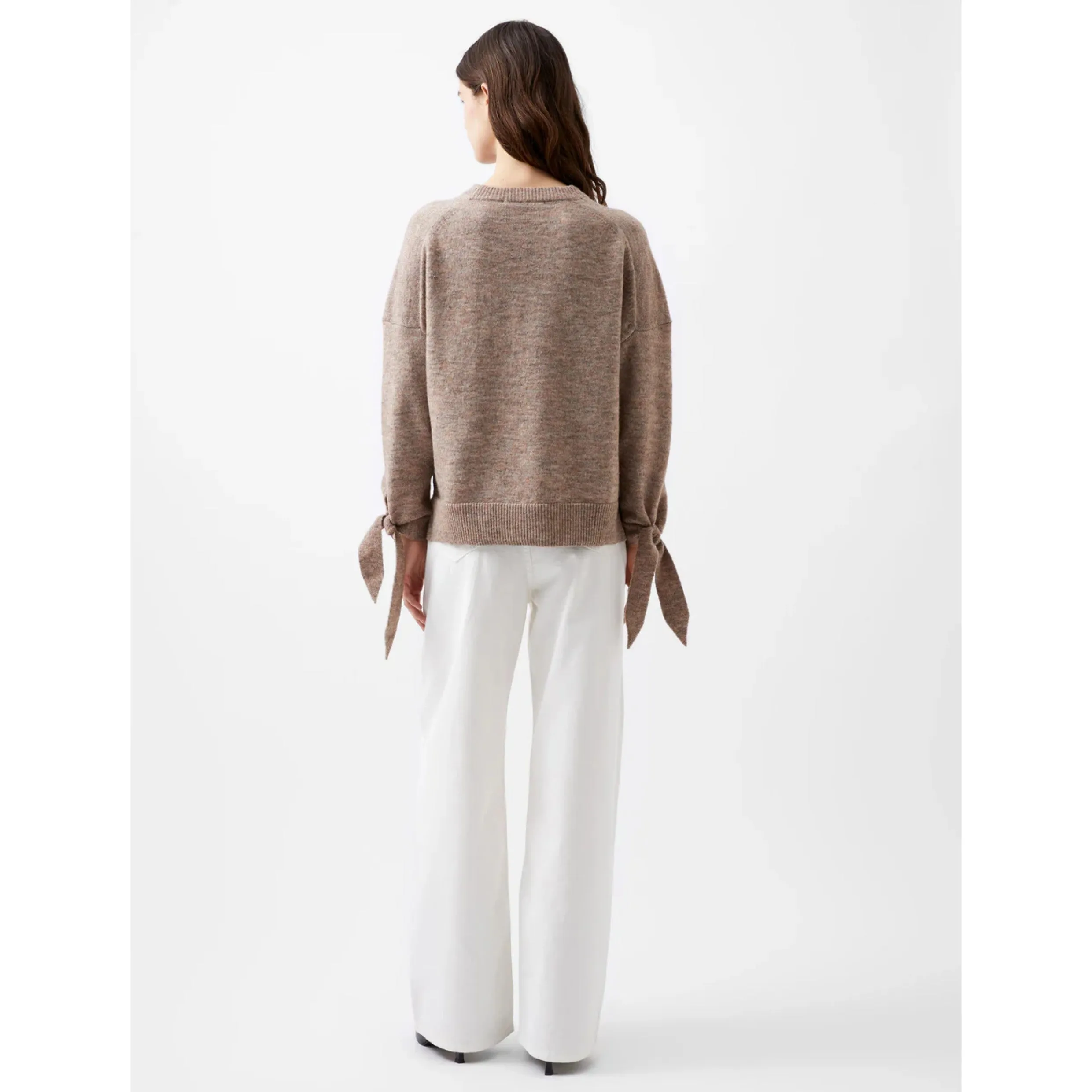 French Connection Kezia TieUp Sleeve Jumper in Taupe Melange 78XFF