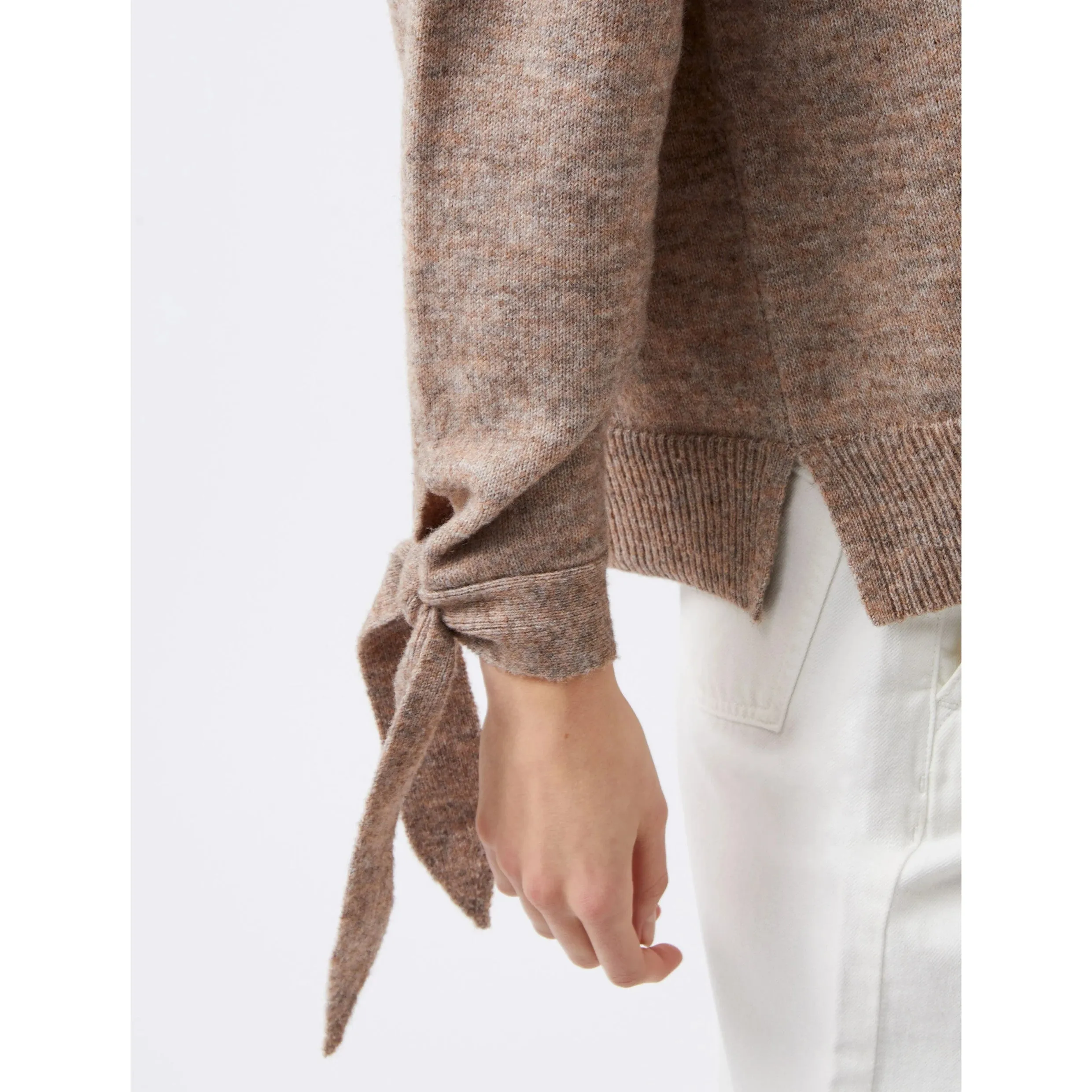 French Connection Kezia TieUp Sleeve Jumper in Taupe Melange 78XFF