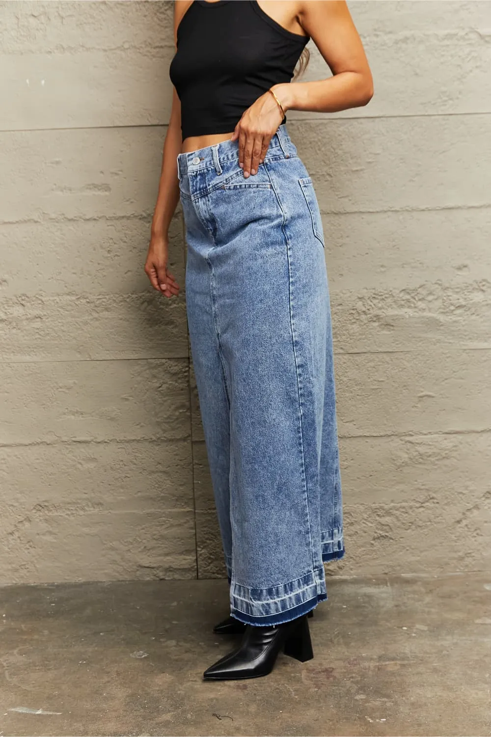 Front Slit Maxi Denim Skirt 100% Cotton Premium Luxury Women's Fashion