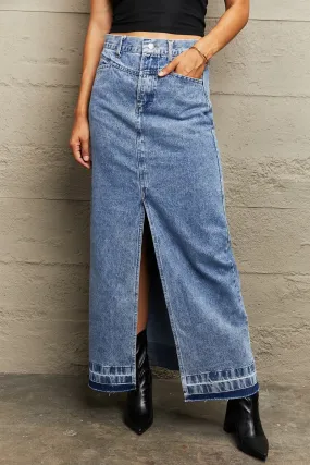 Front Slit Maxi Denim Skirt 100% Cotton Premium Luxury Women's Fashion