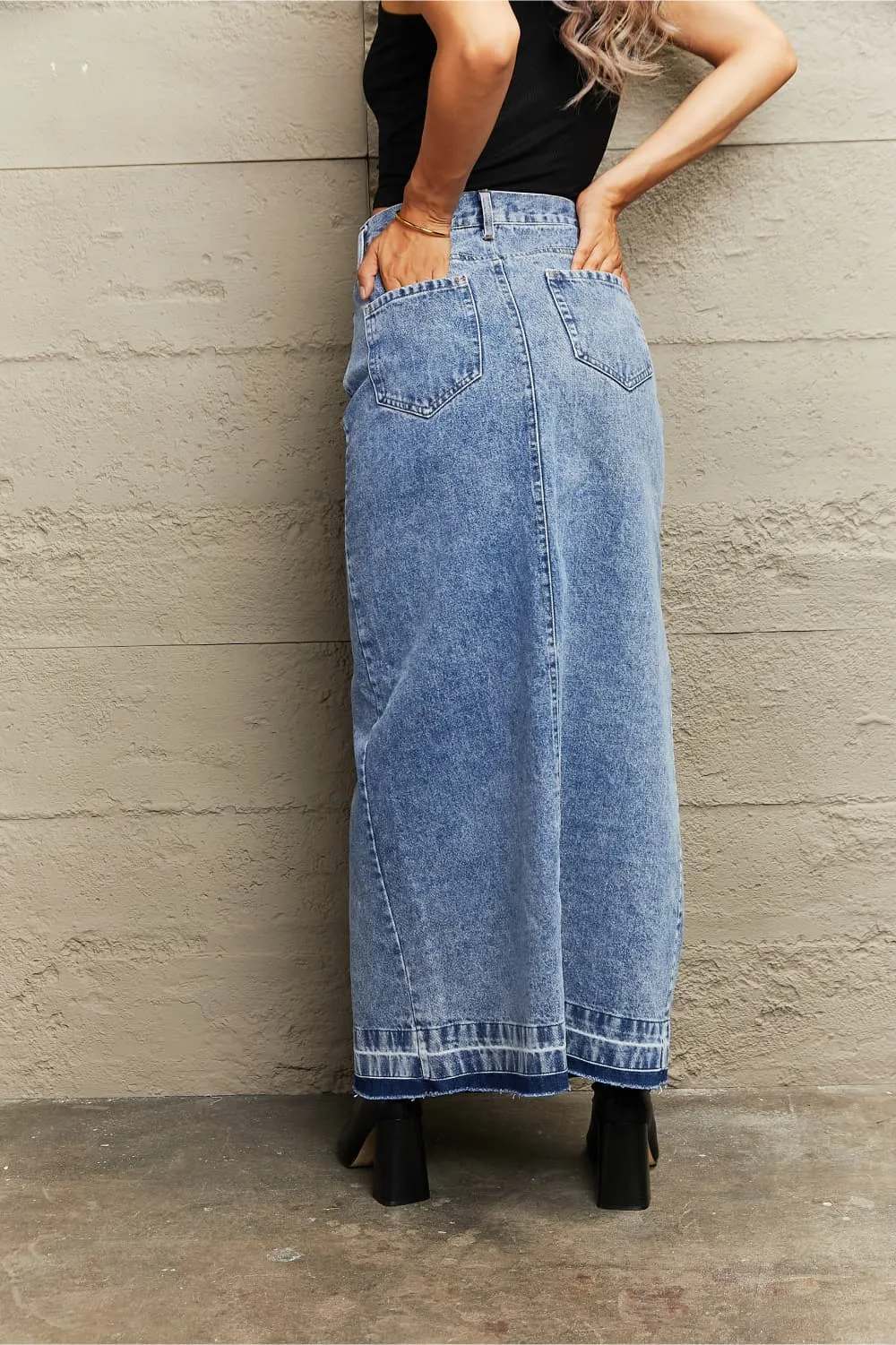 Front Slit Maxi Denim Skirt 100% Cotton Premium Luxury Women's Fashion