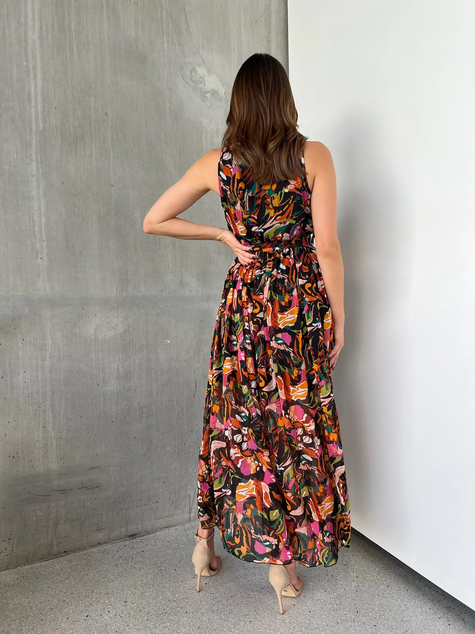 Gillian Black/Rust/Pink Multi Print Maxi Dress