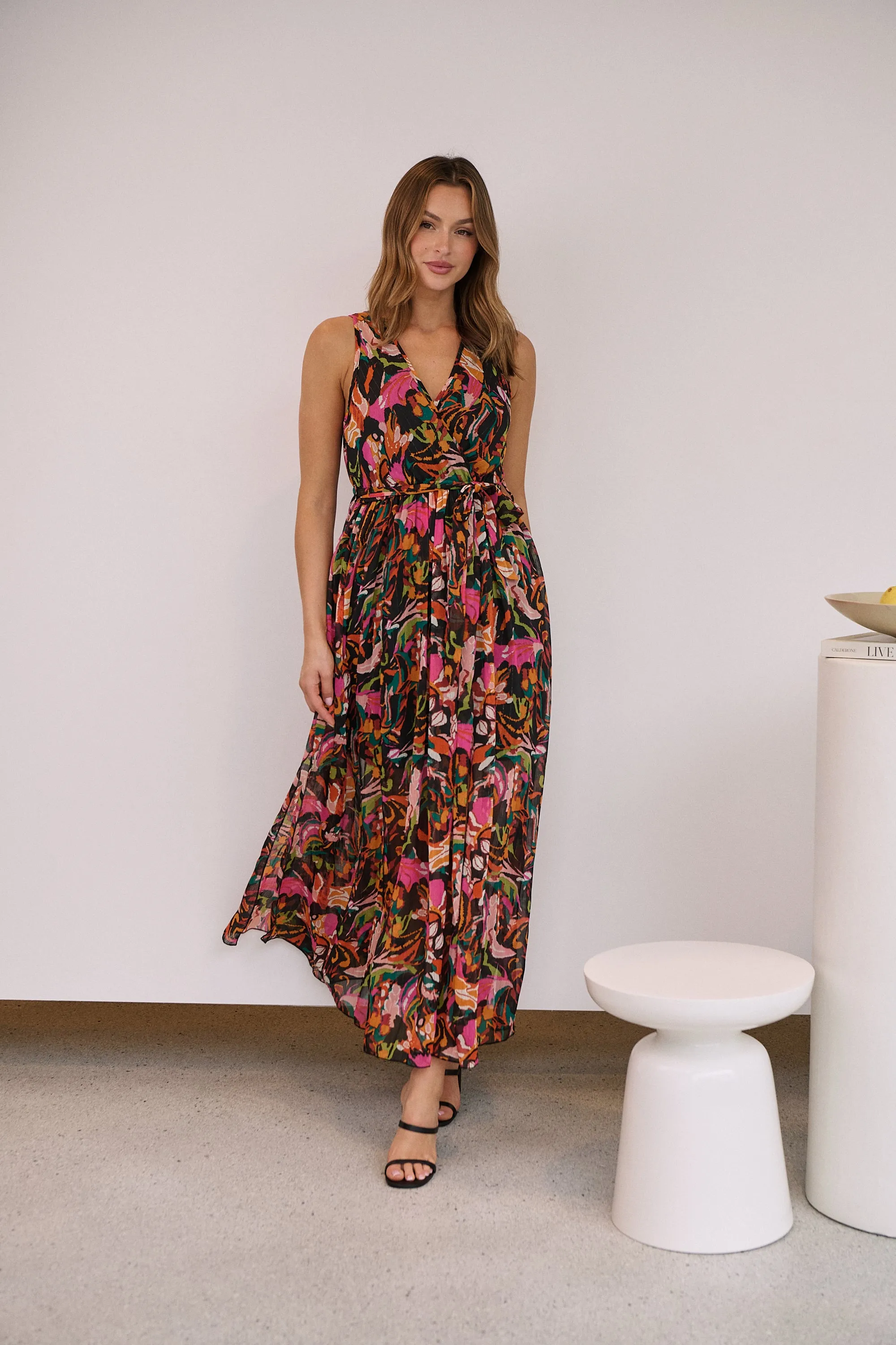 Gillian Black/Rust/Pink Multi Print Maxi Dress