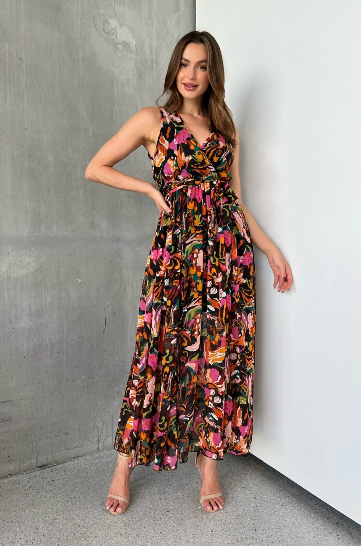 Gillian Black/Rust/Pink Multi Print Maxi Dress