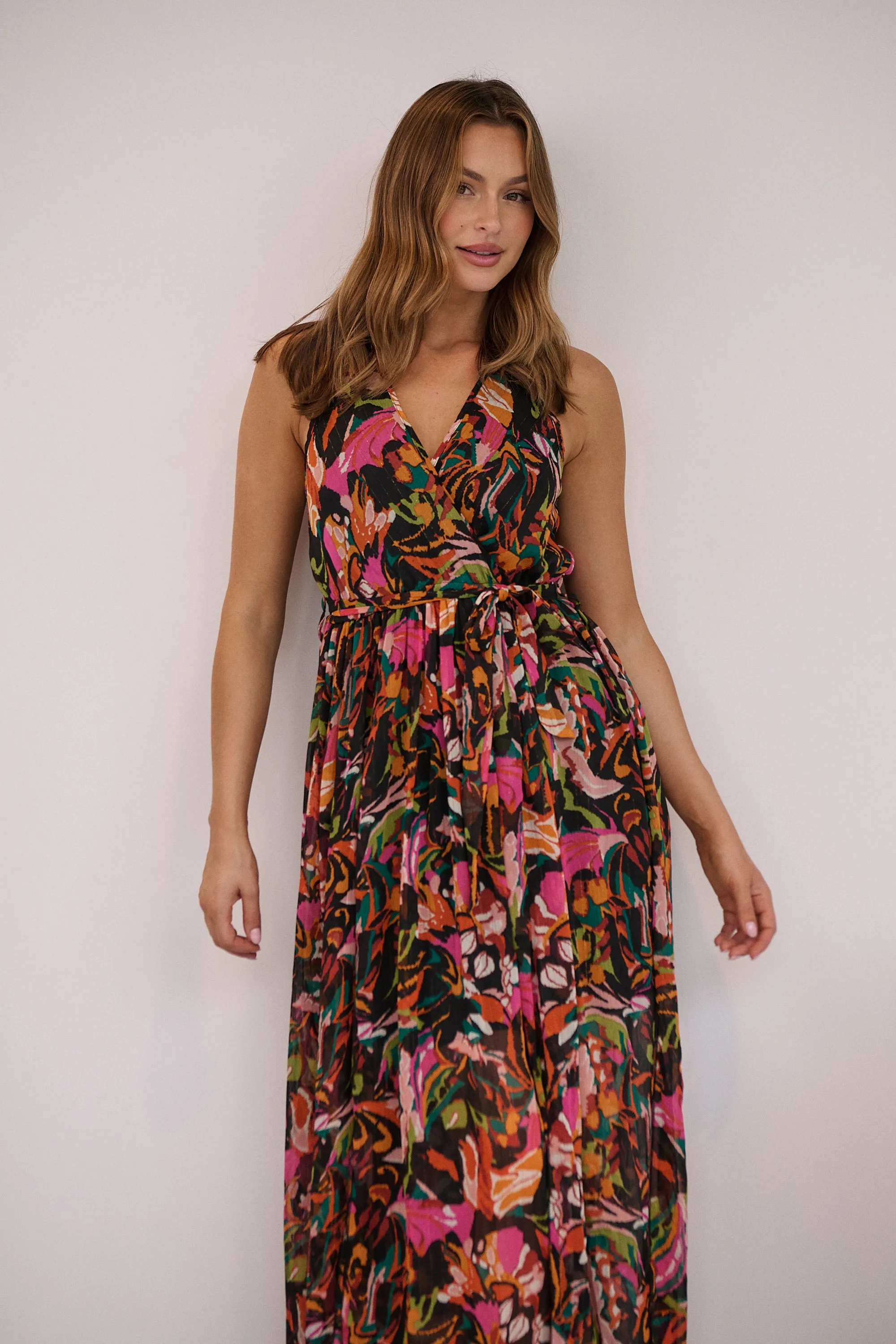 Gillian Black/Rust/Pink Multi Print Maxi Dress