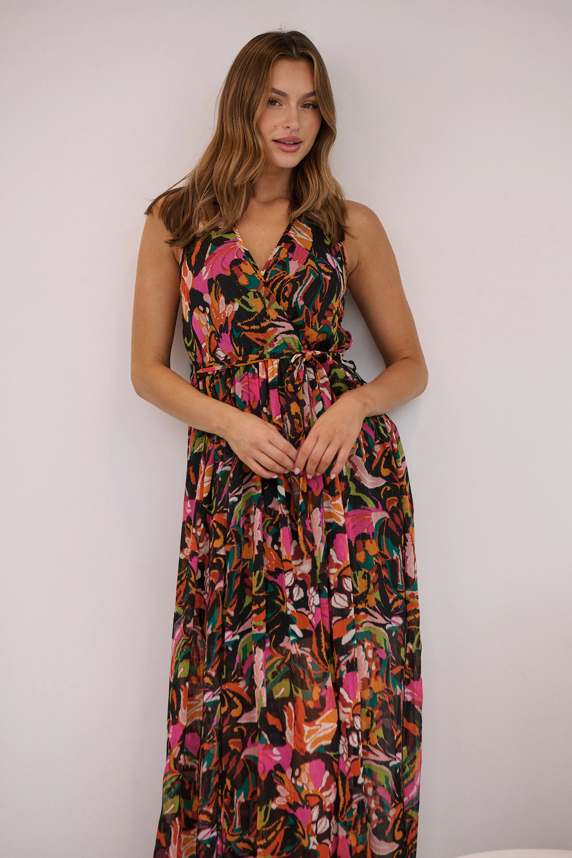 Gillian Black/Rust/Pink Multi Print Maxi Dress