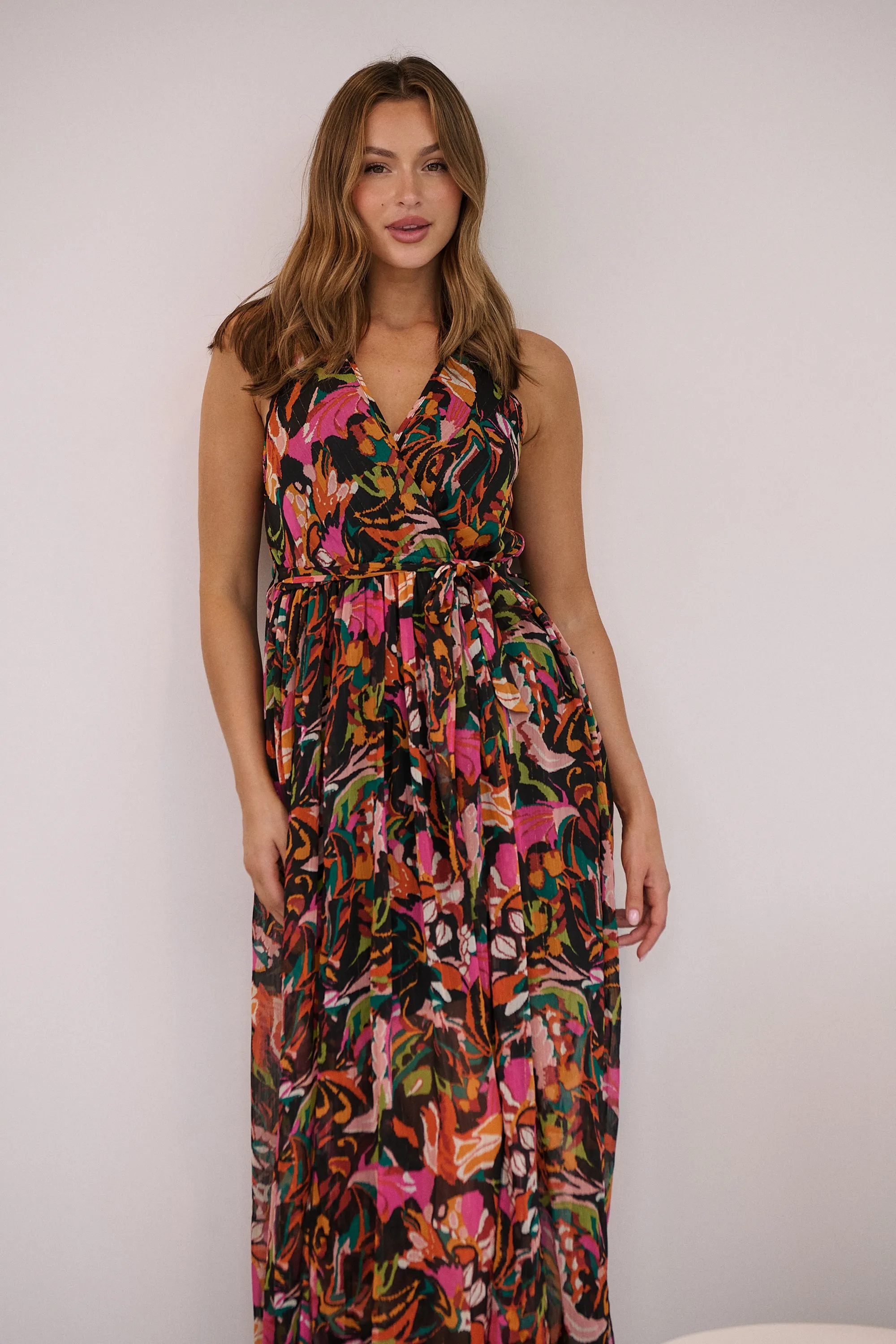 Gillian Black/Rust/Pink Multi Print Maxi Dress