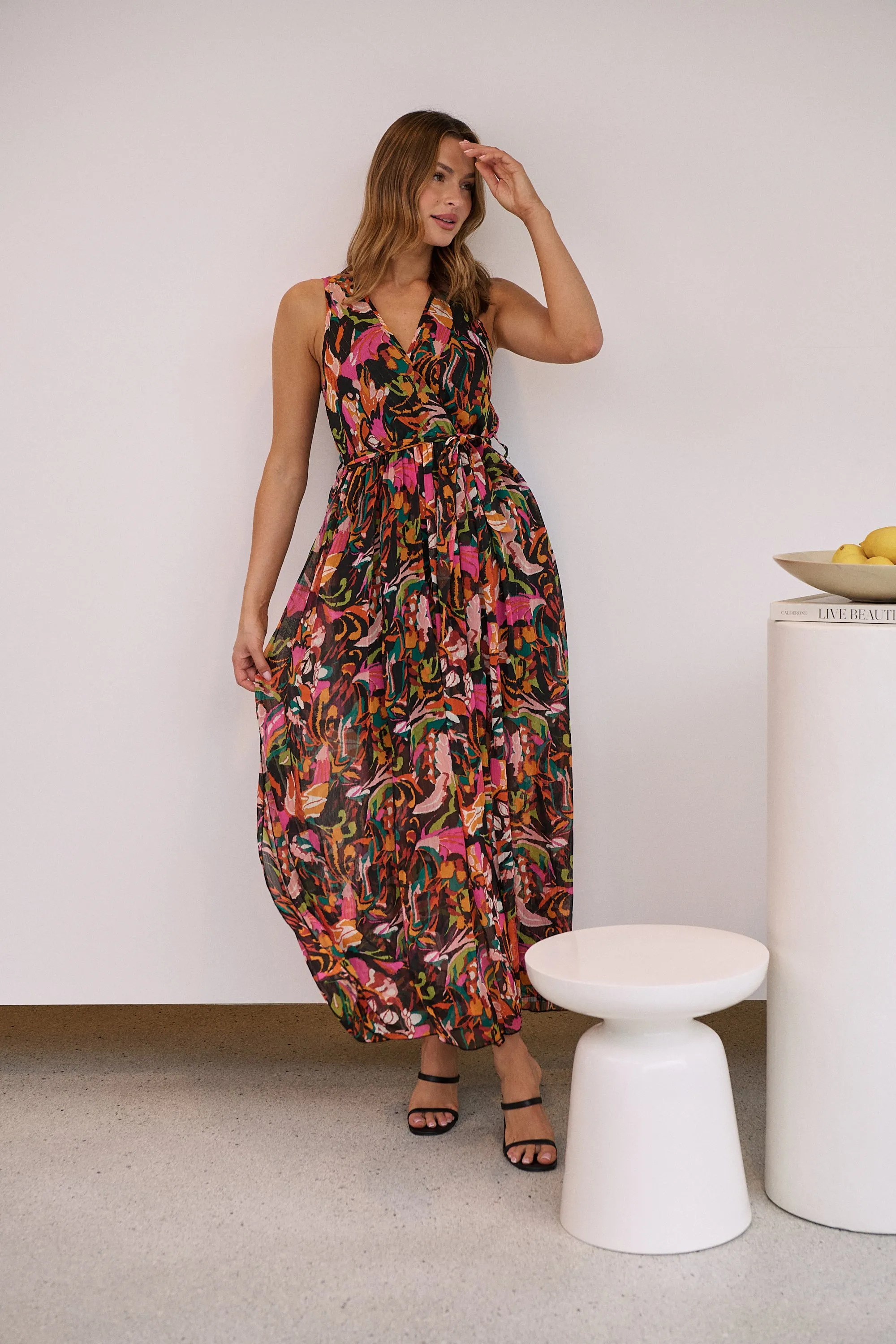 Gillian Black/Rust/Pink Multi Print Maxi Dress