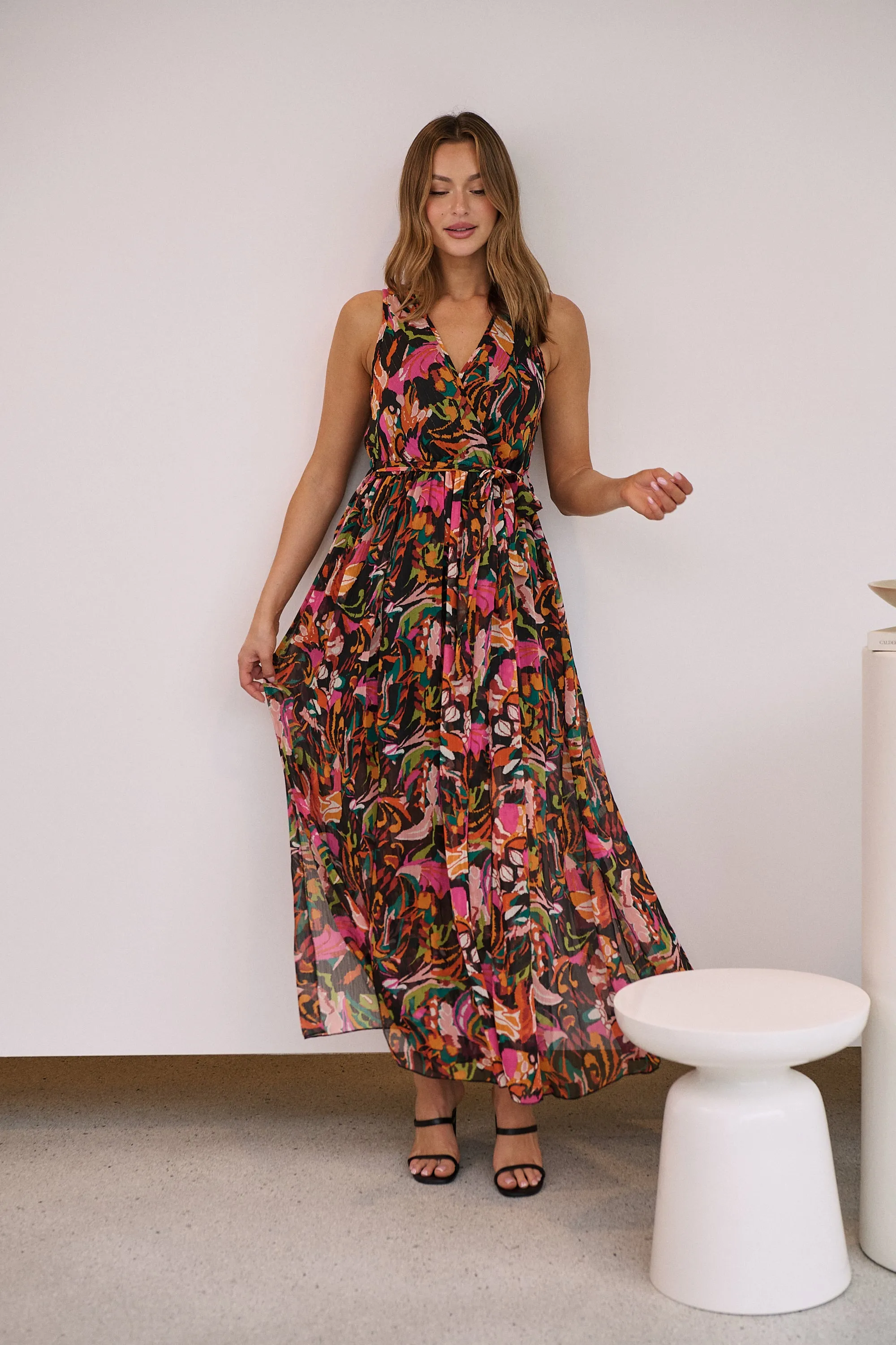 Gillian Black/Rust/Pink Multi Print Maxi Dress