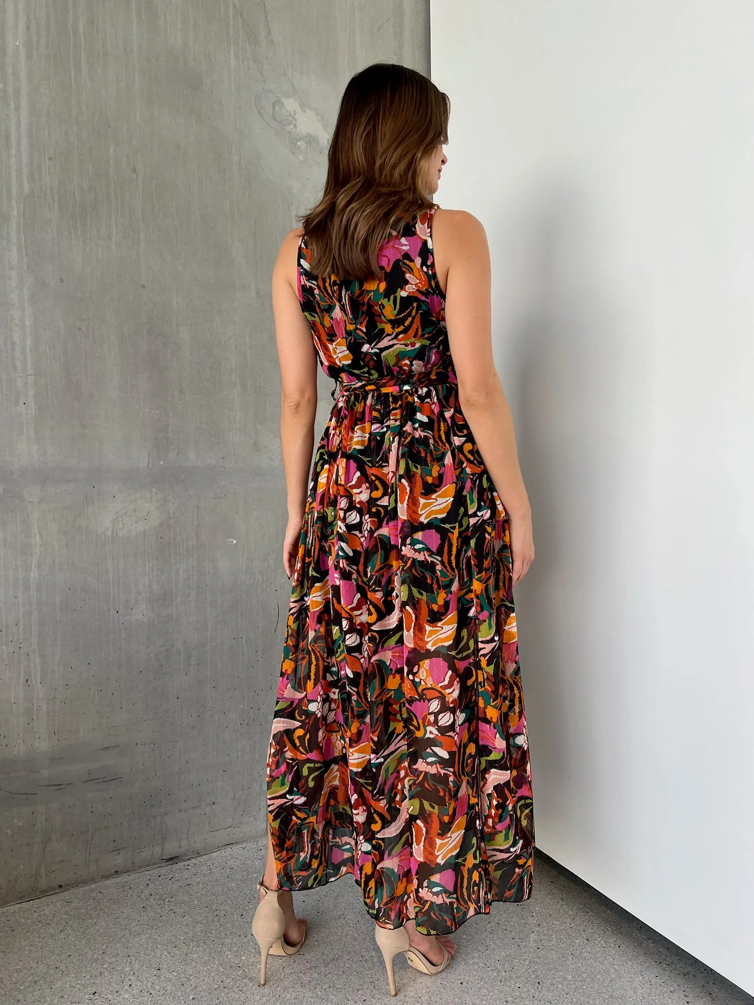 Gillian Black/Rust/Pink Multi Print Maxi Dress