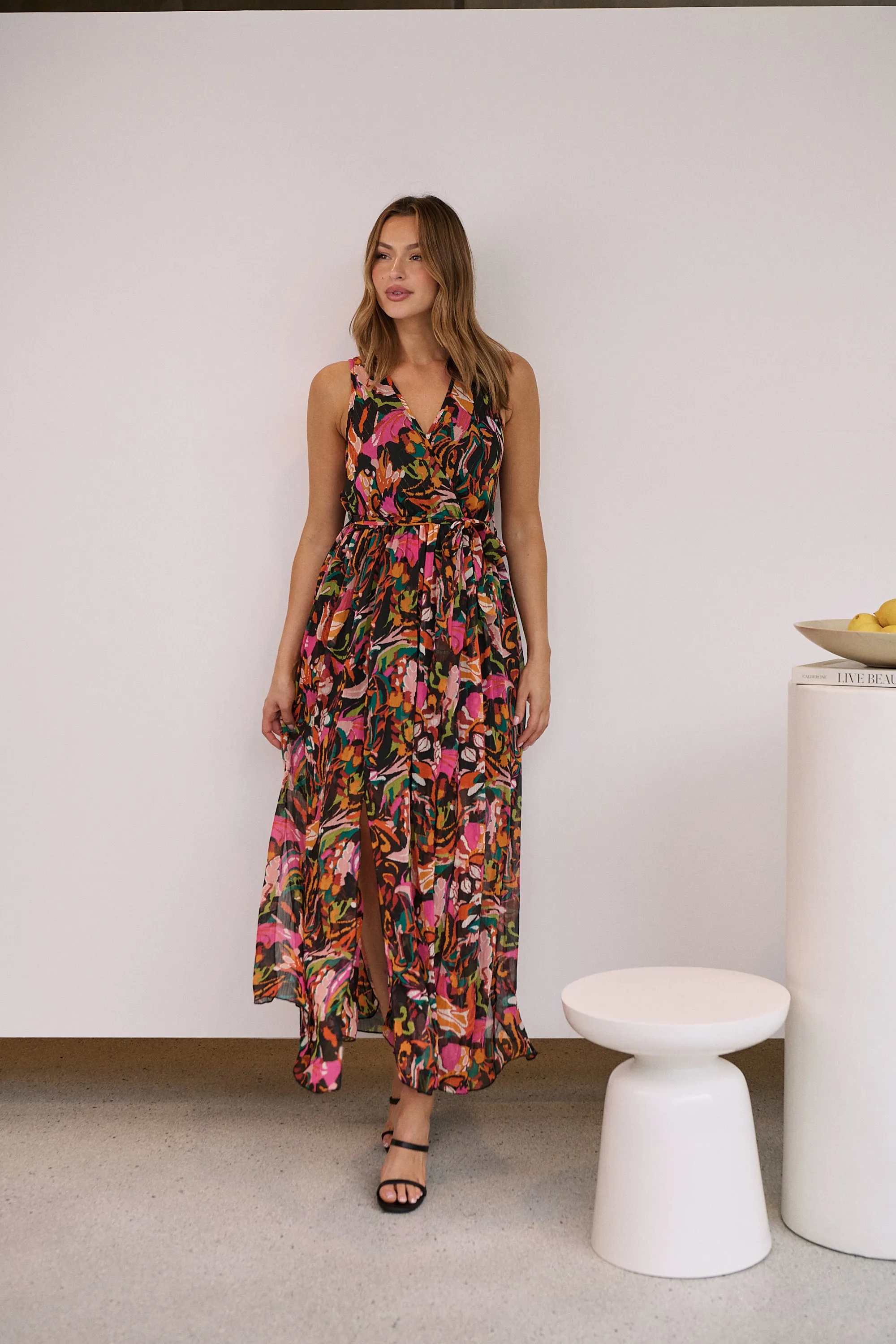 Gillian Black/Rust/Pink Multi Print Maxi Dress