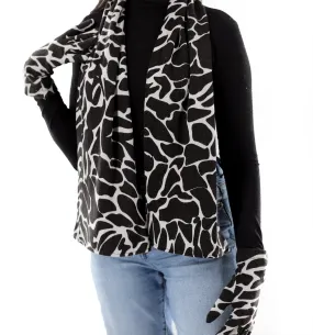 Giraffe Print Scarf and Glove Set-Black/White